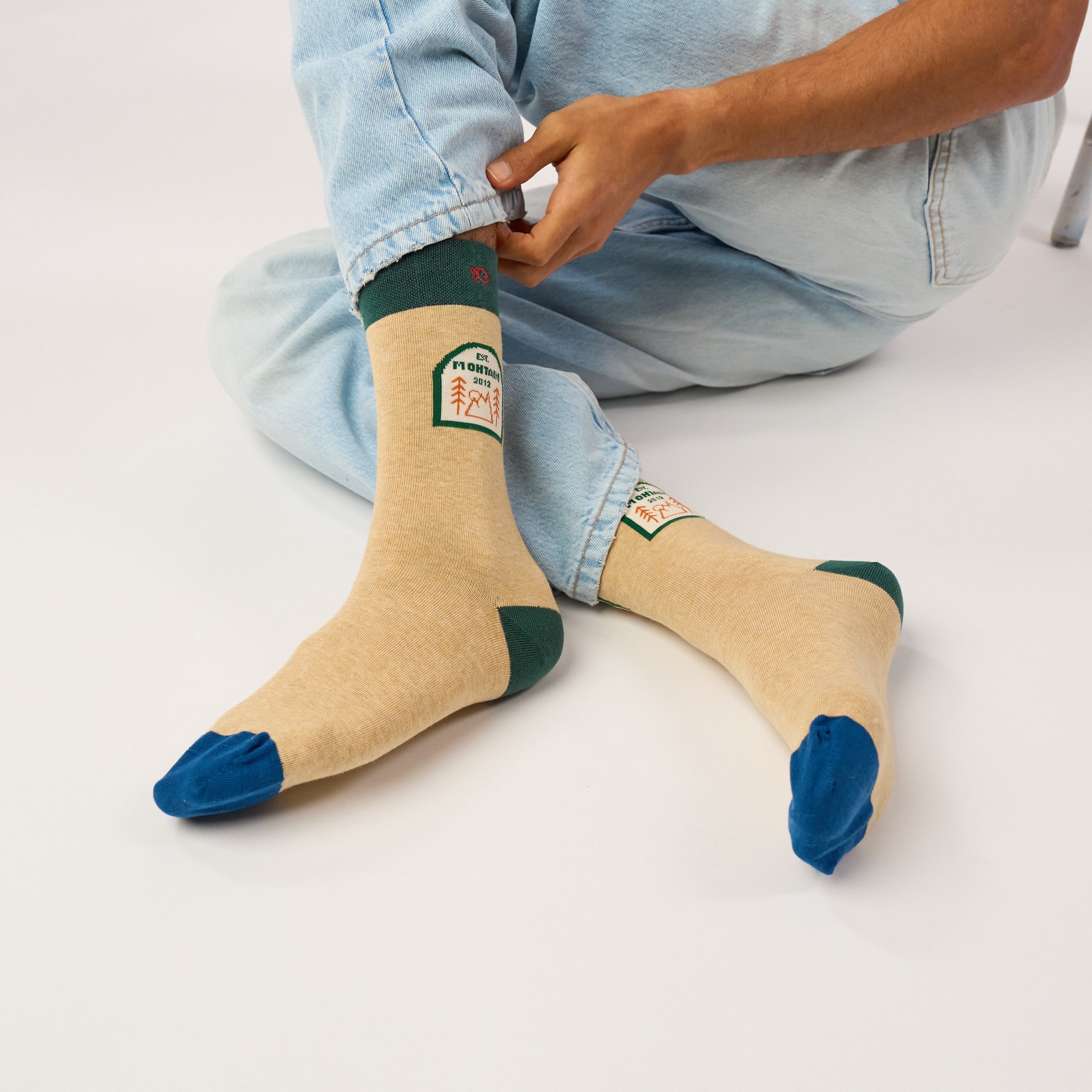 Combed Cotton Socks with Patterns BILLYBELT Beige