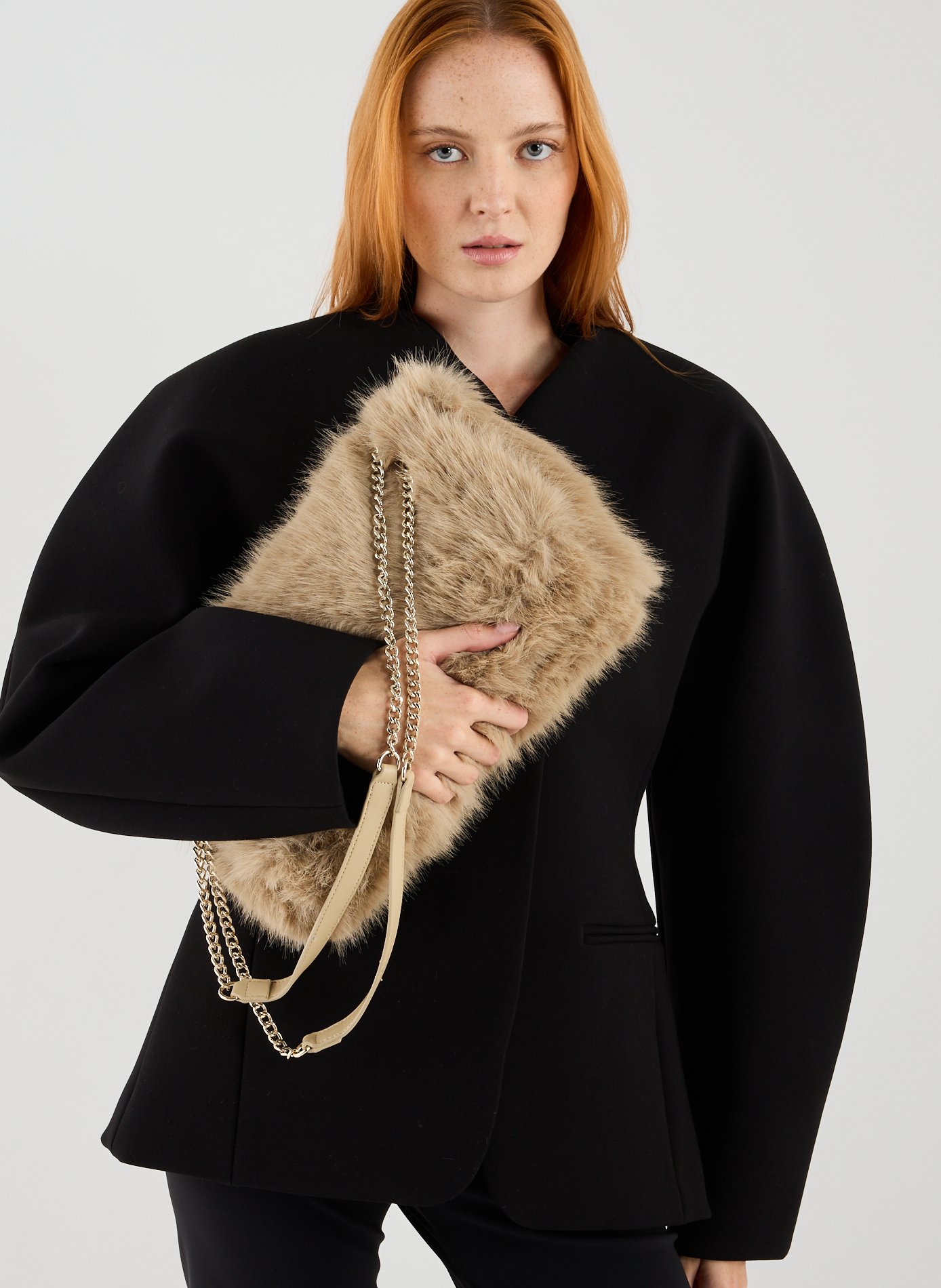 Faux-fur shoulder bag AU PRINTEMPS PARIS Beige
