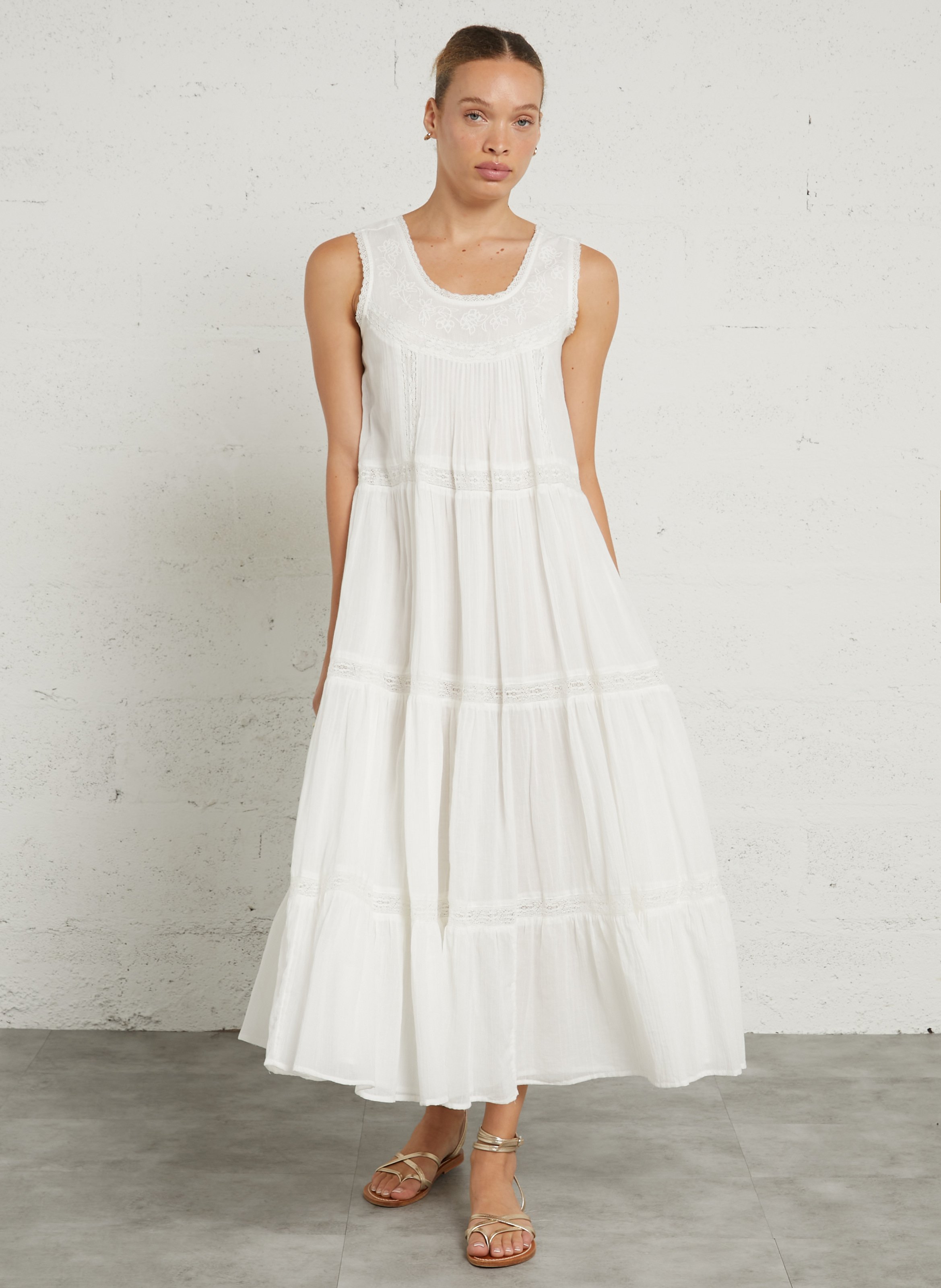 Long round-neck cotton dress SUD EXPRESS White