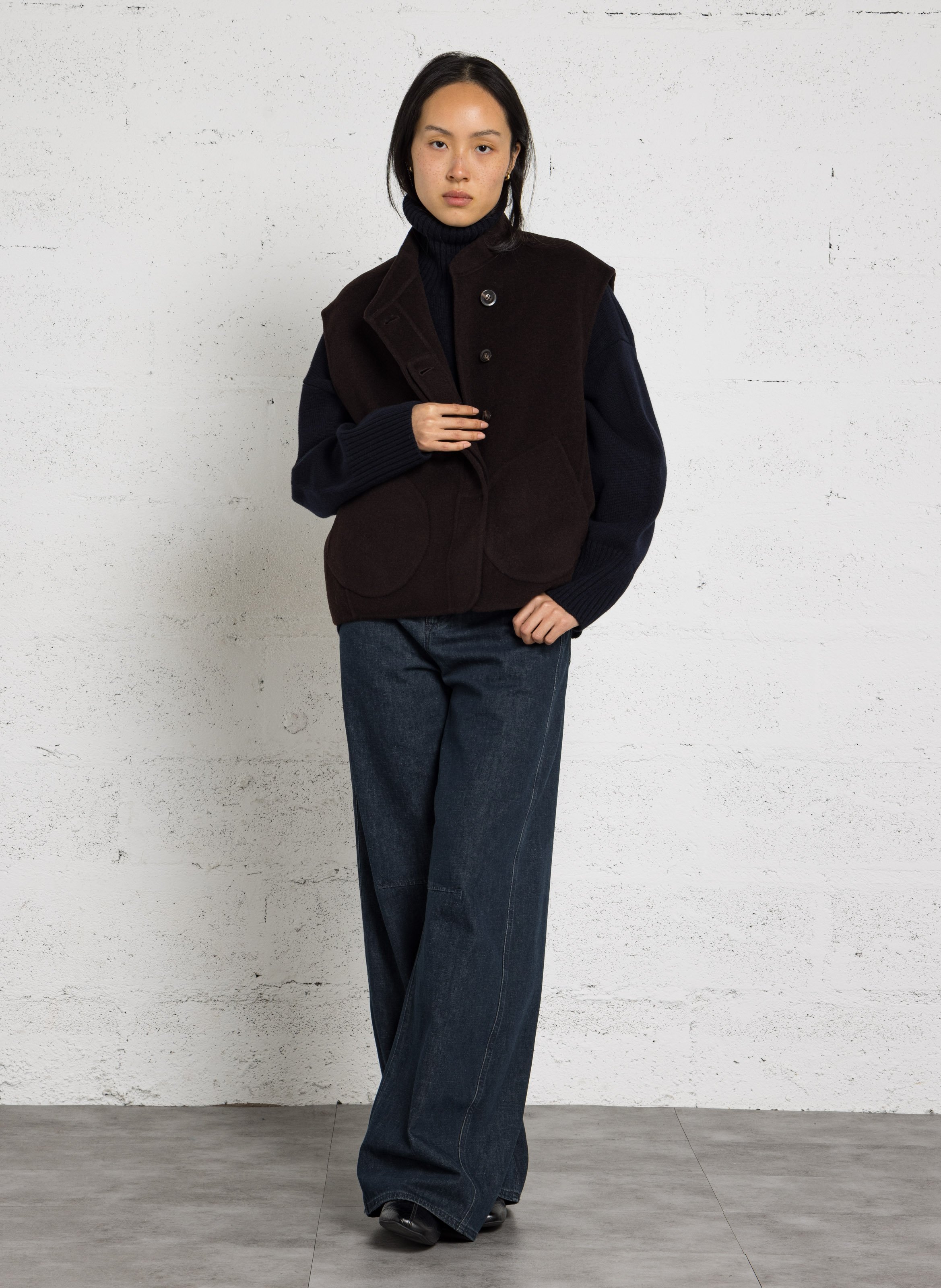 Short high-neck wool blend jacket SOEUR Brown