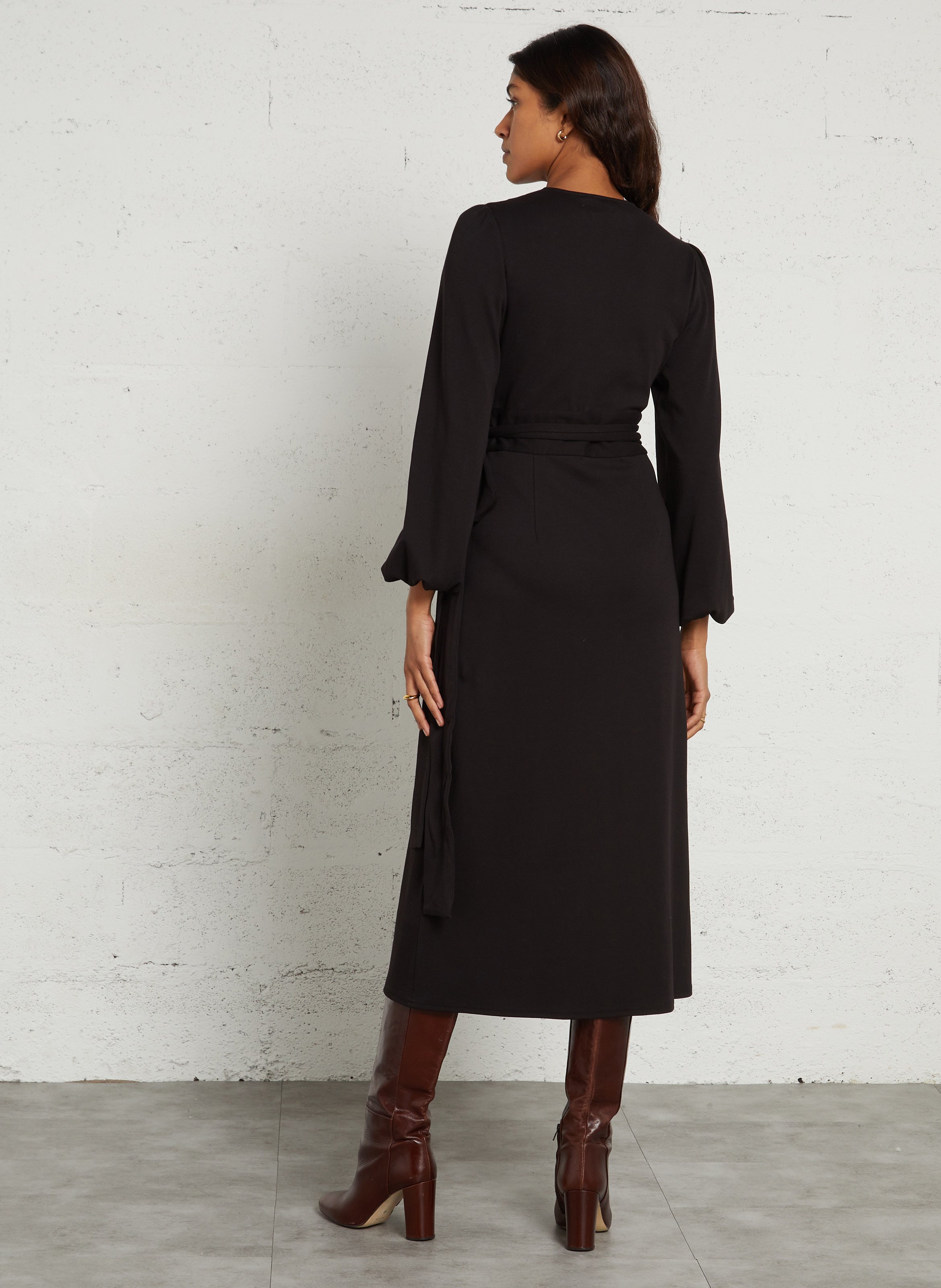 Robe longue portefeuille en coton mélangé MAISON 123 Noir