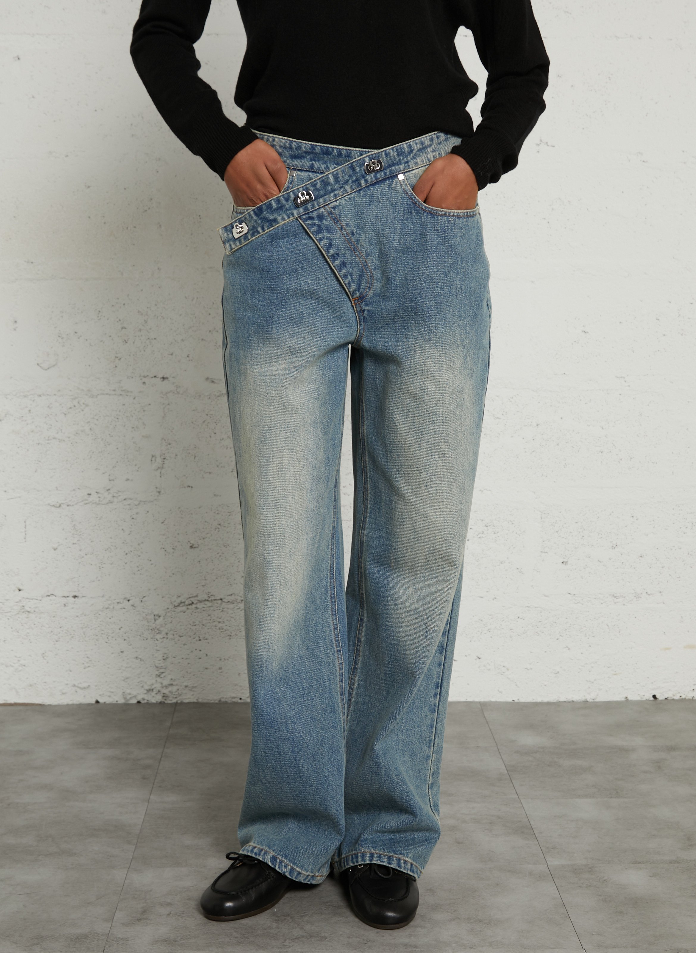 Wide buttoned cotton jeans BERENICE Blue