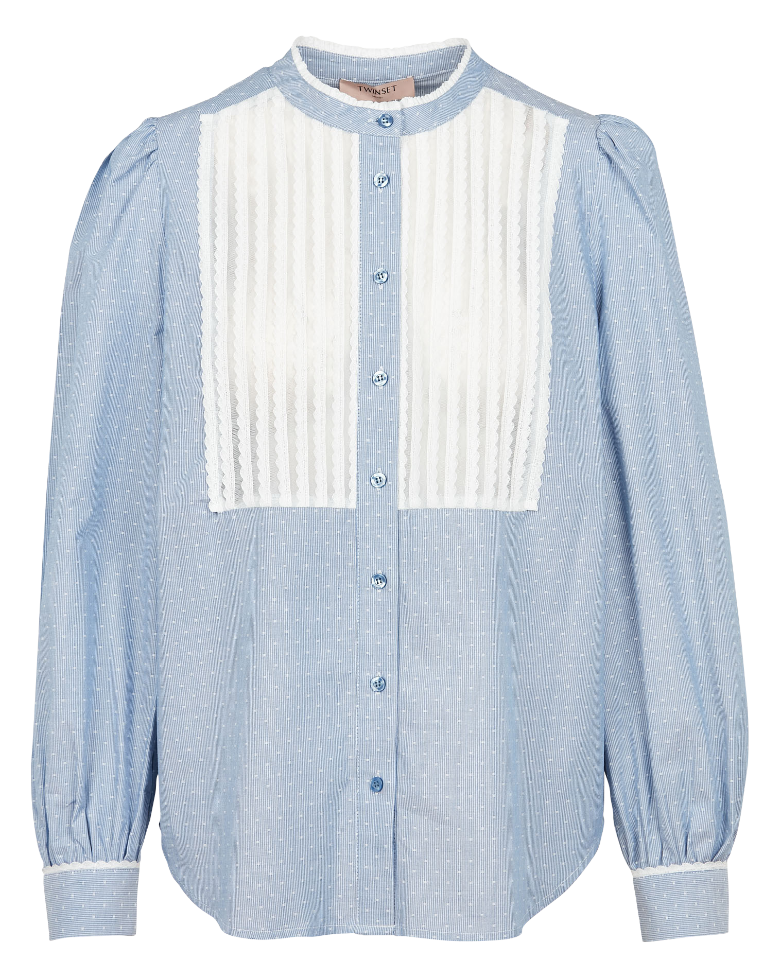 Cotton jacquard shirt with mandarin collar TWINSET Blue