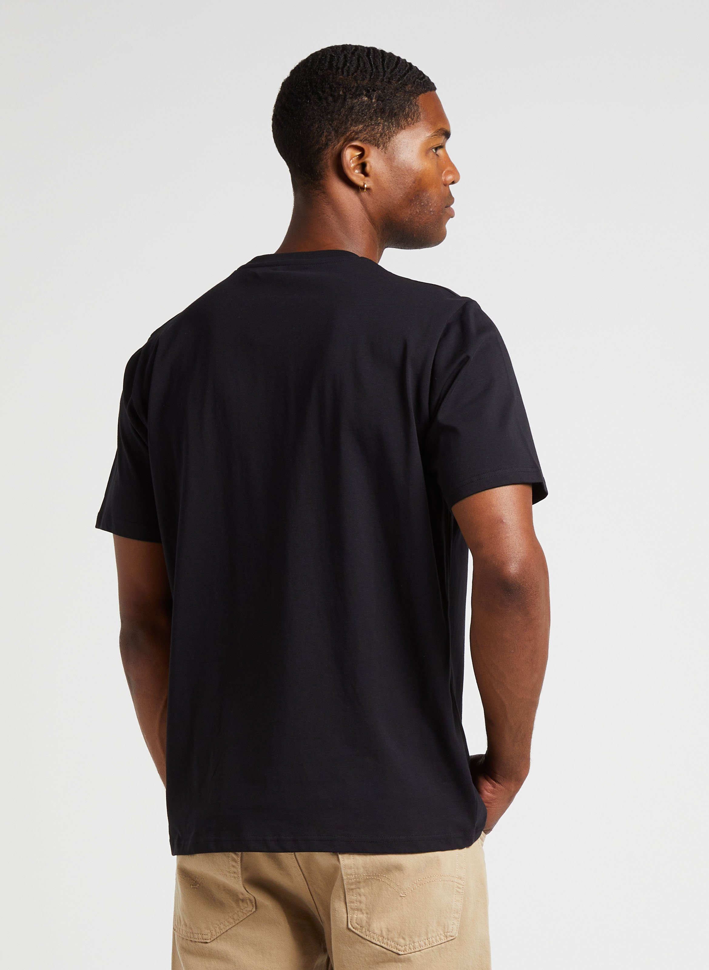 Tee-shirt droit col rond brodé en coton Noir