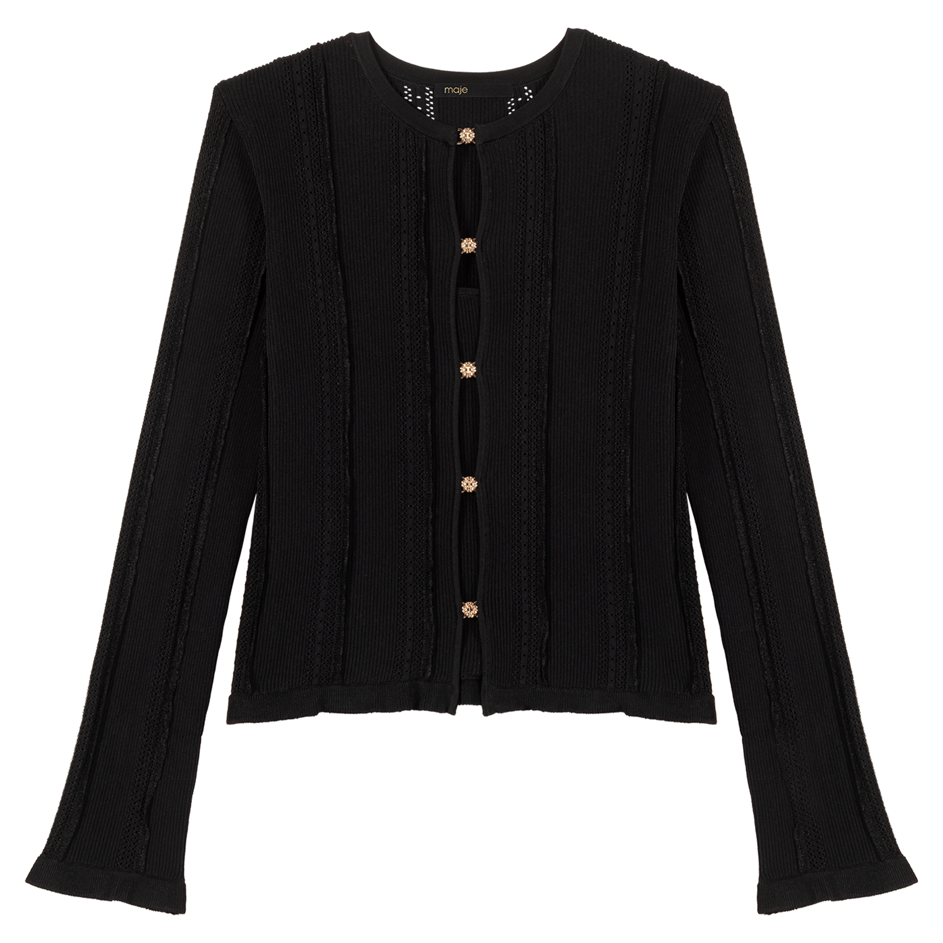 Straight round-neck cardigan in openwork knit MAJE Black