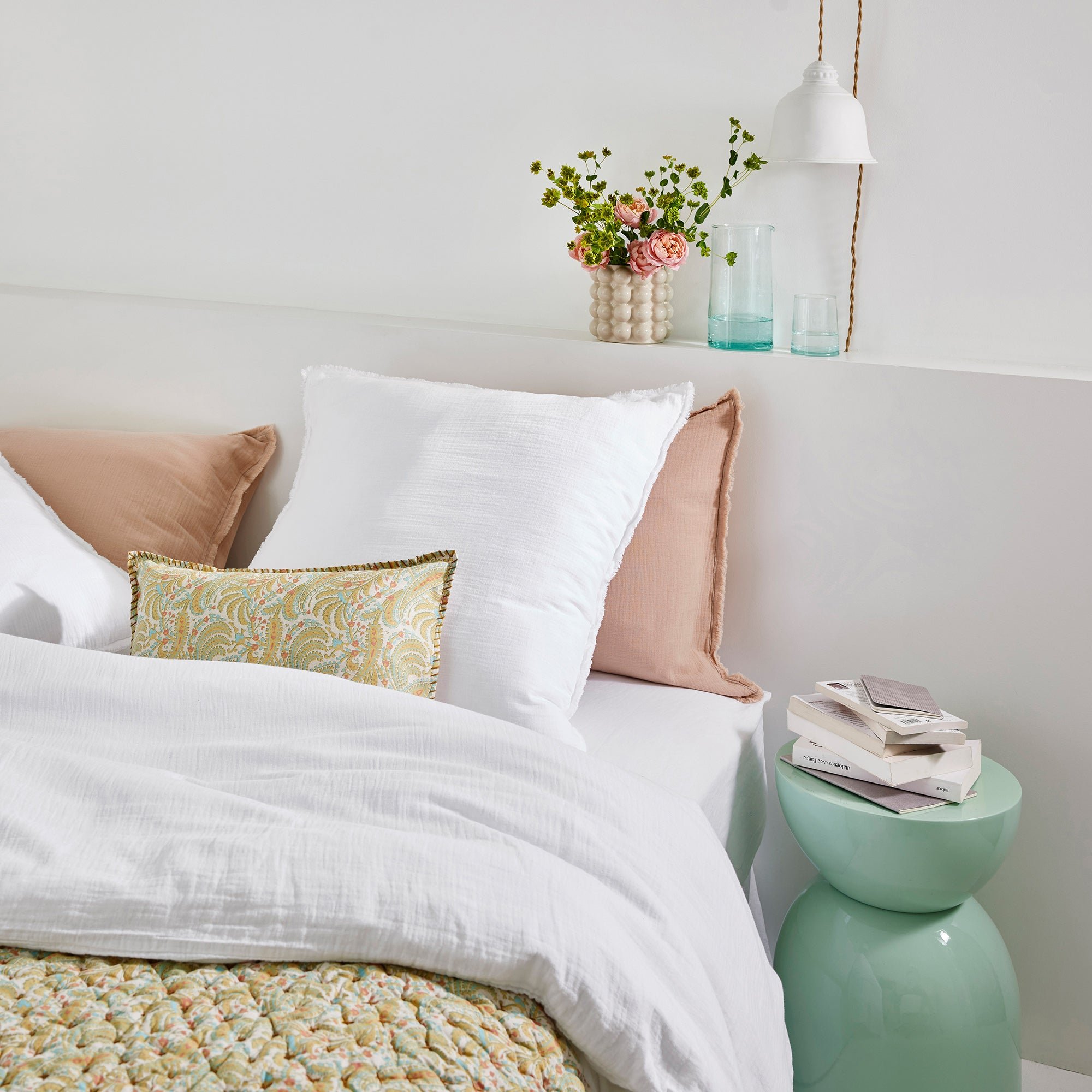 Set of 2 cotton pillowcases LOU Pêche rosé