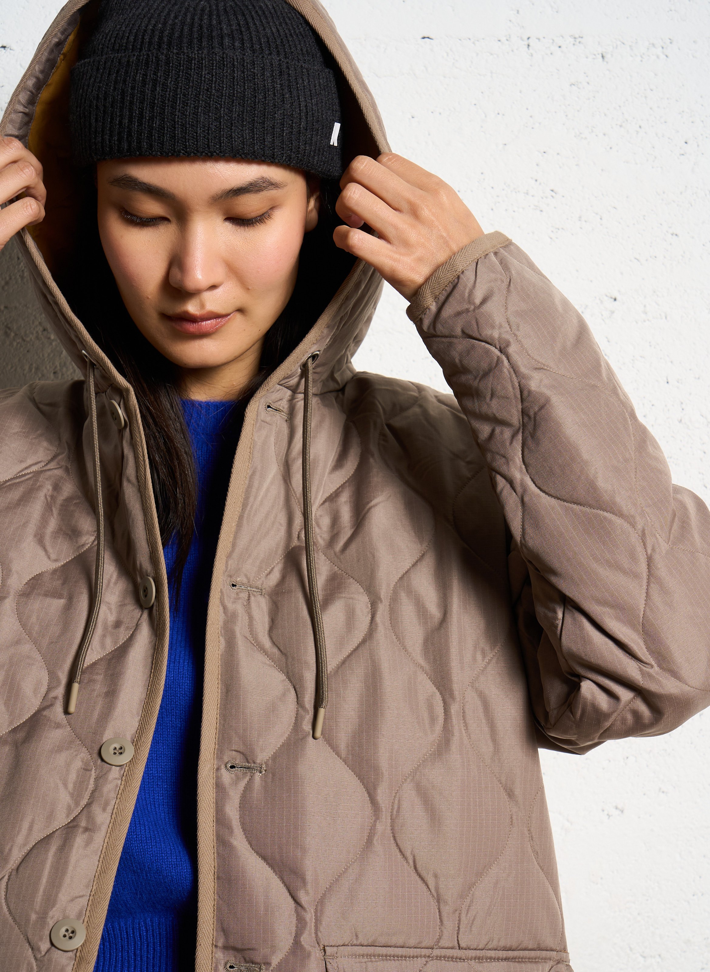 Manteau droit à capuche Marron