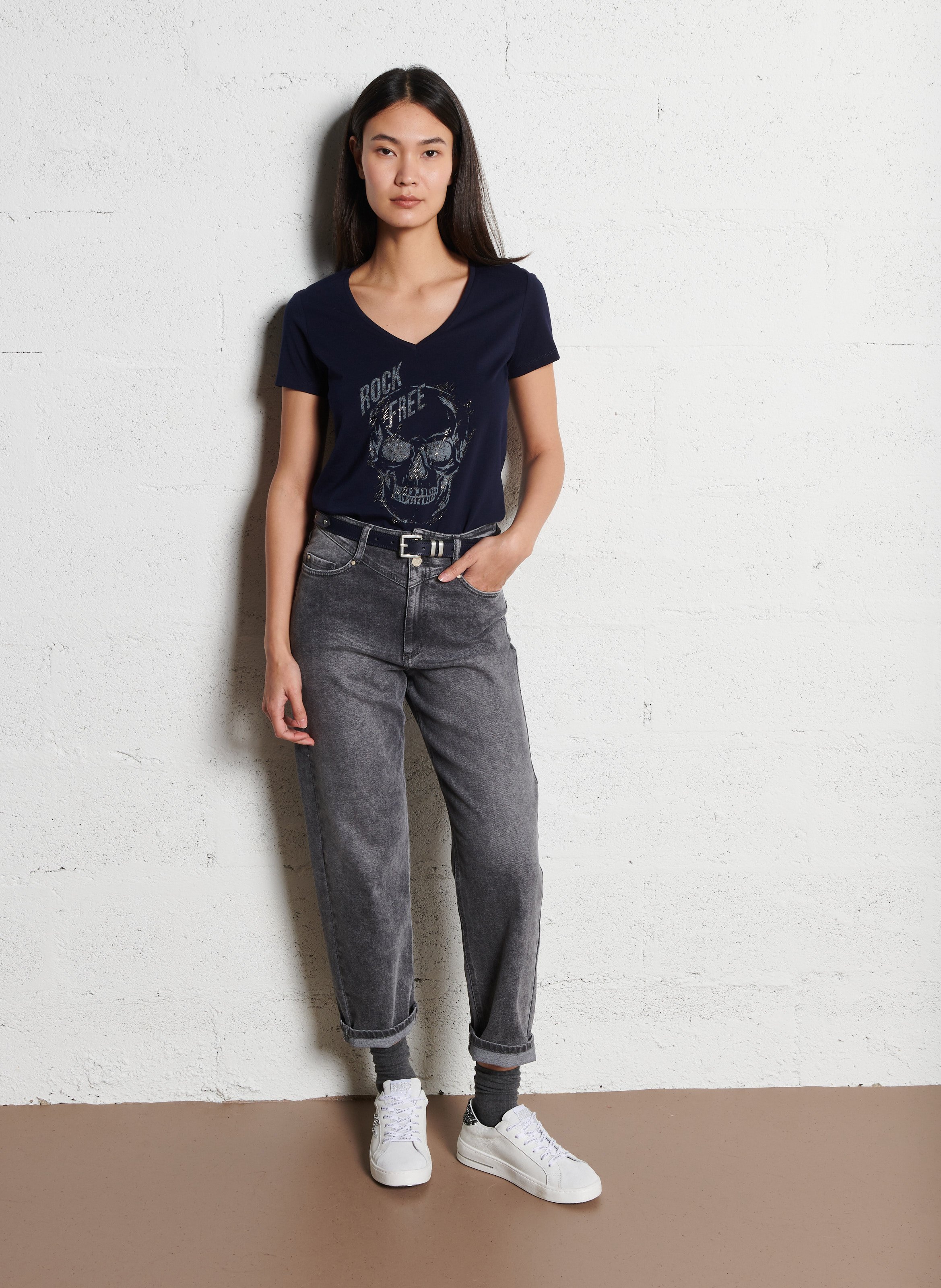 Straight-leg faded cotton jeans IKKS Grey