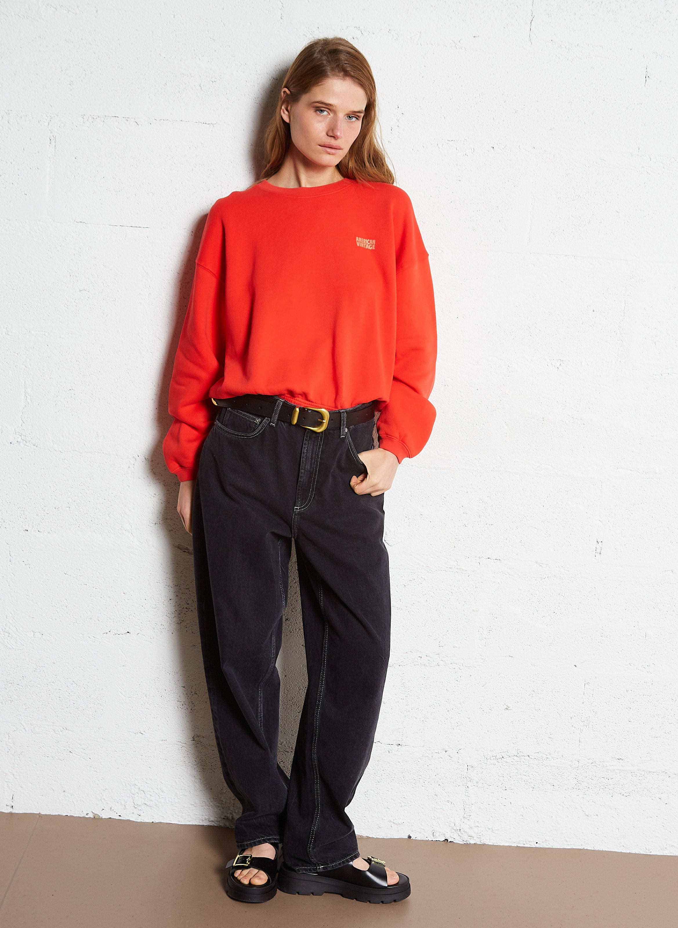 Sweat court col rond en coton mélangé  AMERICAN VINTAGE Rouge