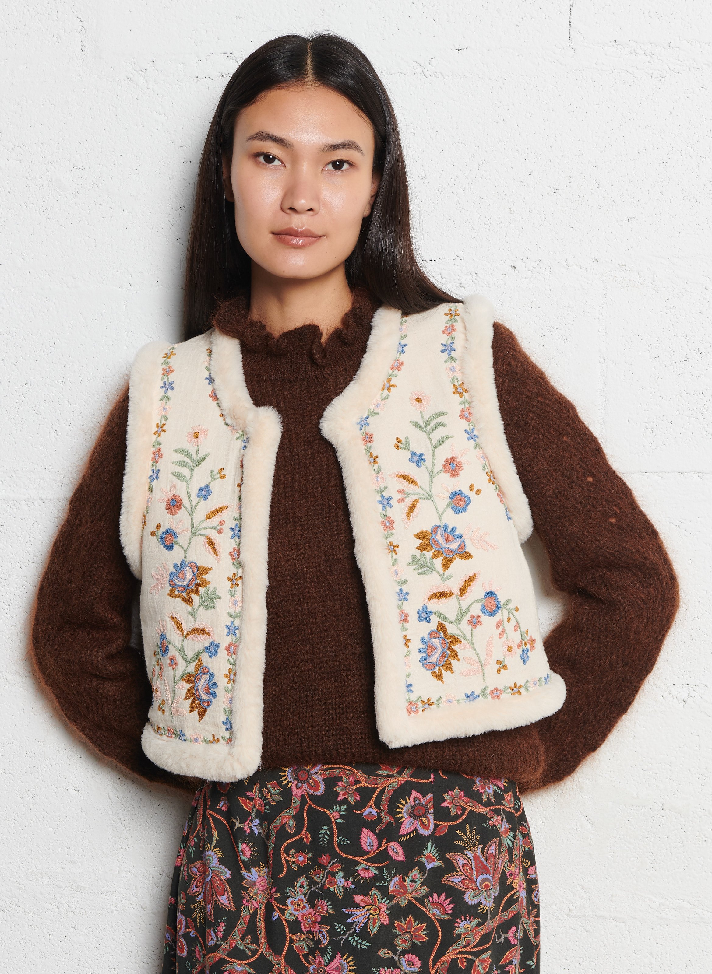 Reversible embroidered sleeveless jacket LOUISE MISHA Beige