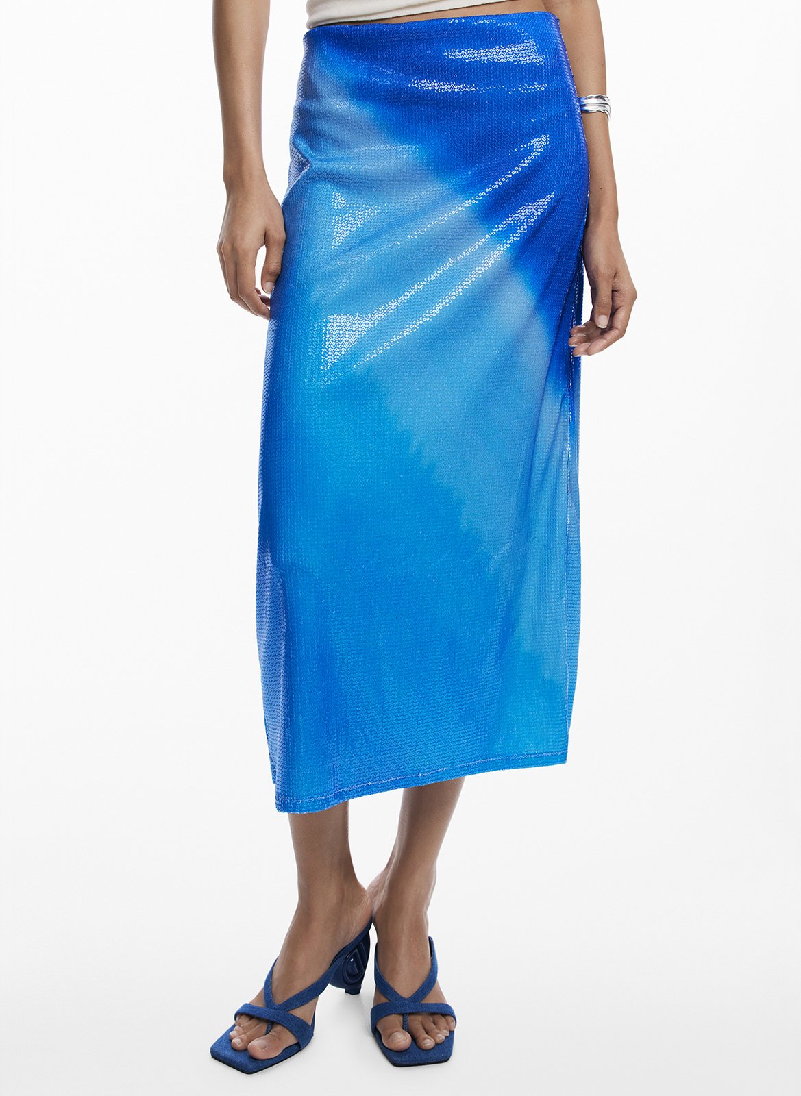 Elasticated tie and dye midi skirt DESIGUAL Blue