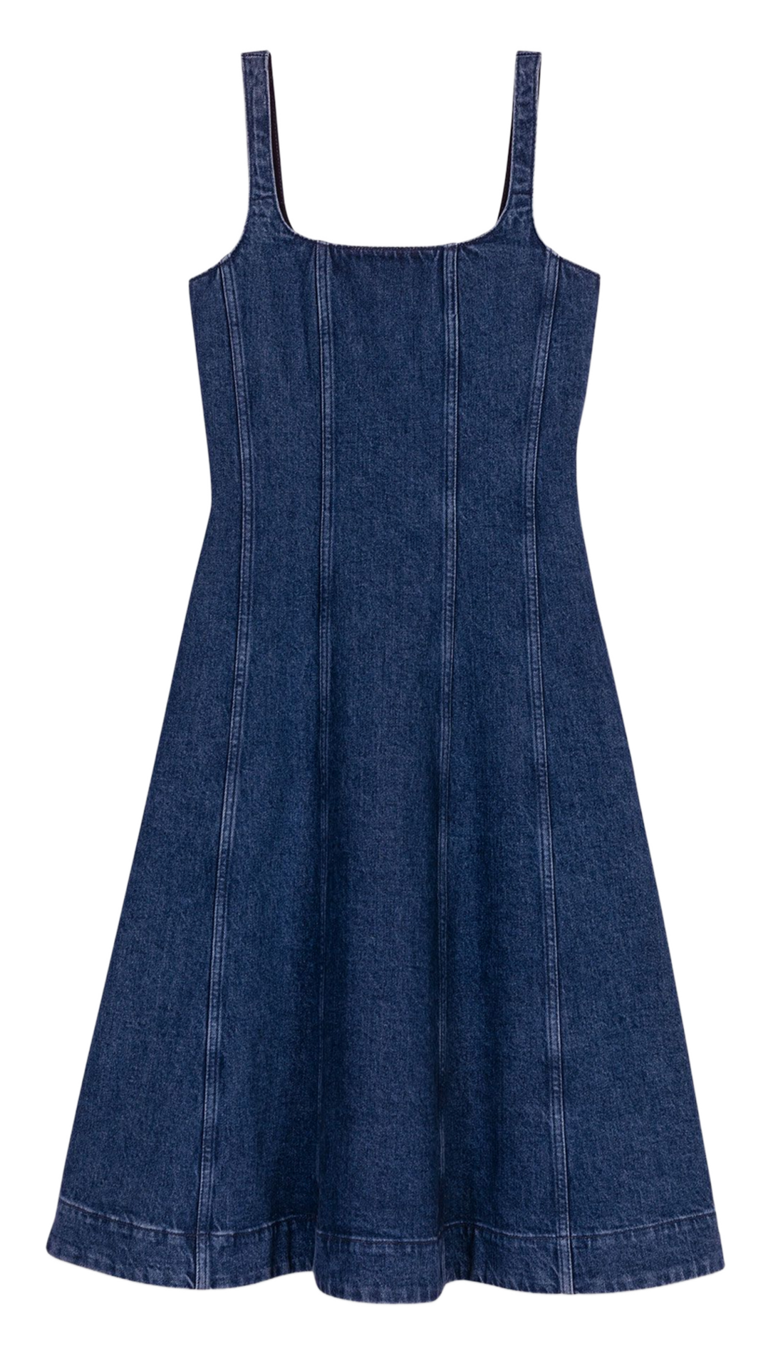 Midi square-neck cotton blend denim dress MAJE Blue