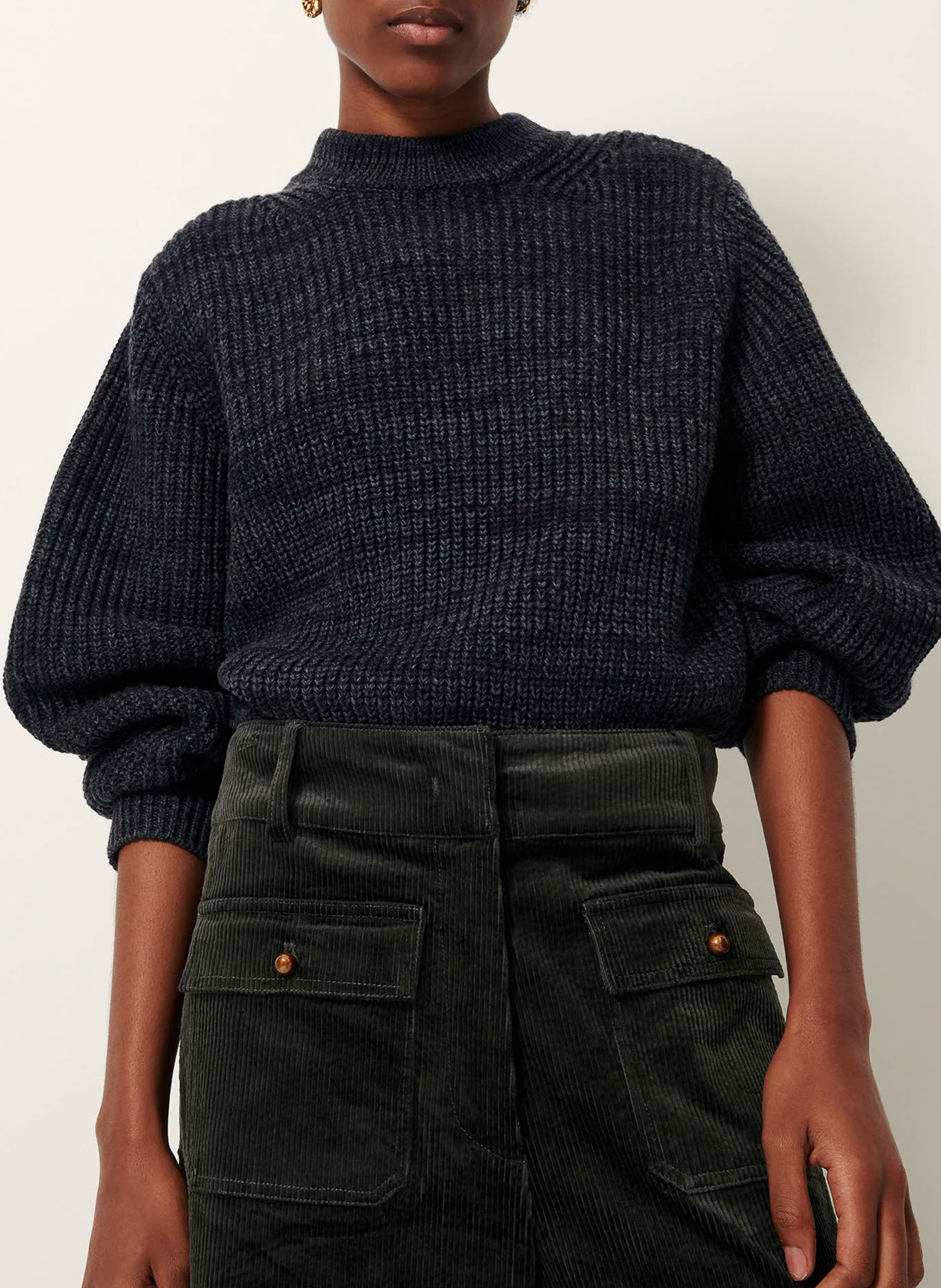 Pull ajusté col rond en maille mélangée SESSUN Vert