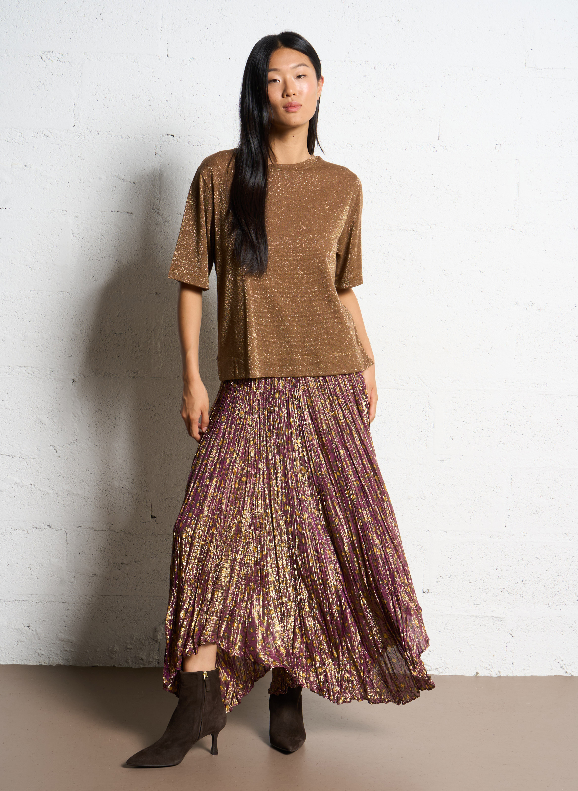 Tee-shirt col rond pailleté MOMONI Beige