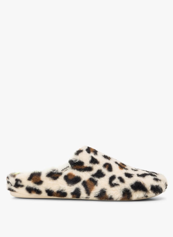 Chaussons en fausse fourrure léopard Norte Crema Victoria Femme