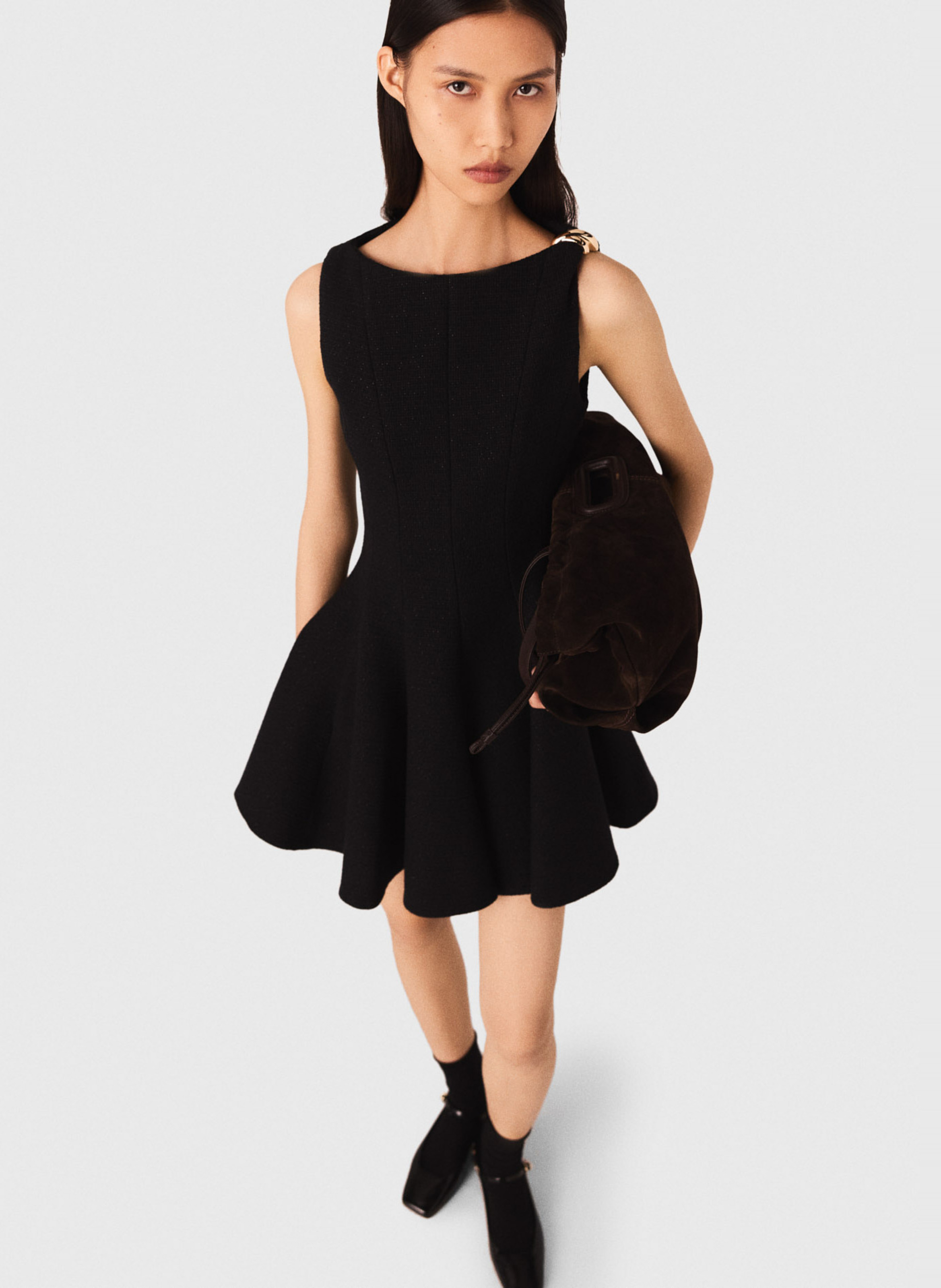 Robe courte évasée en coton mélangé MAJE Noir