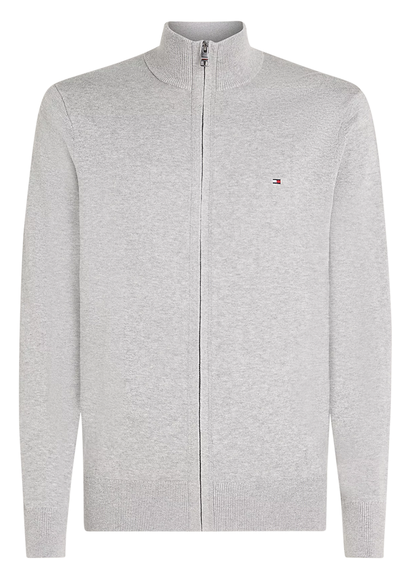 Regular-fit organic cotton and cashmere cardigan with high neck  Light grey heather