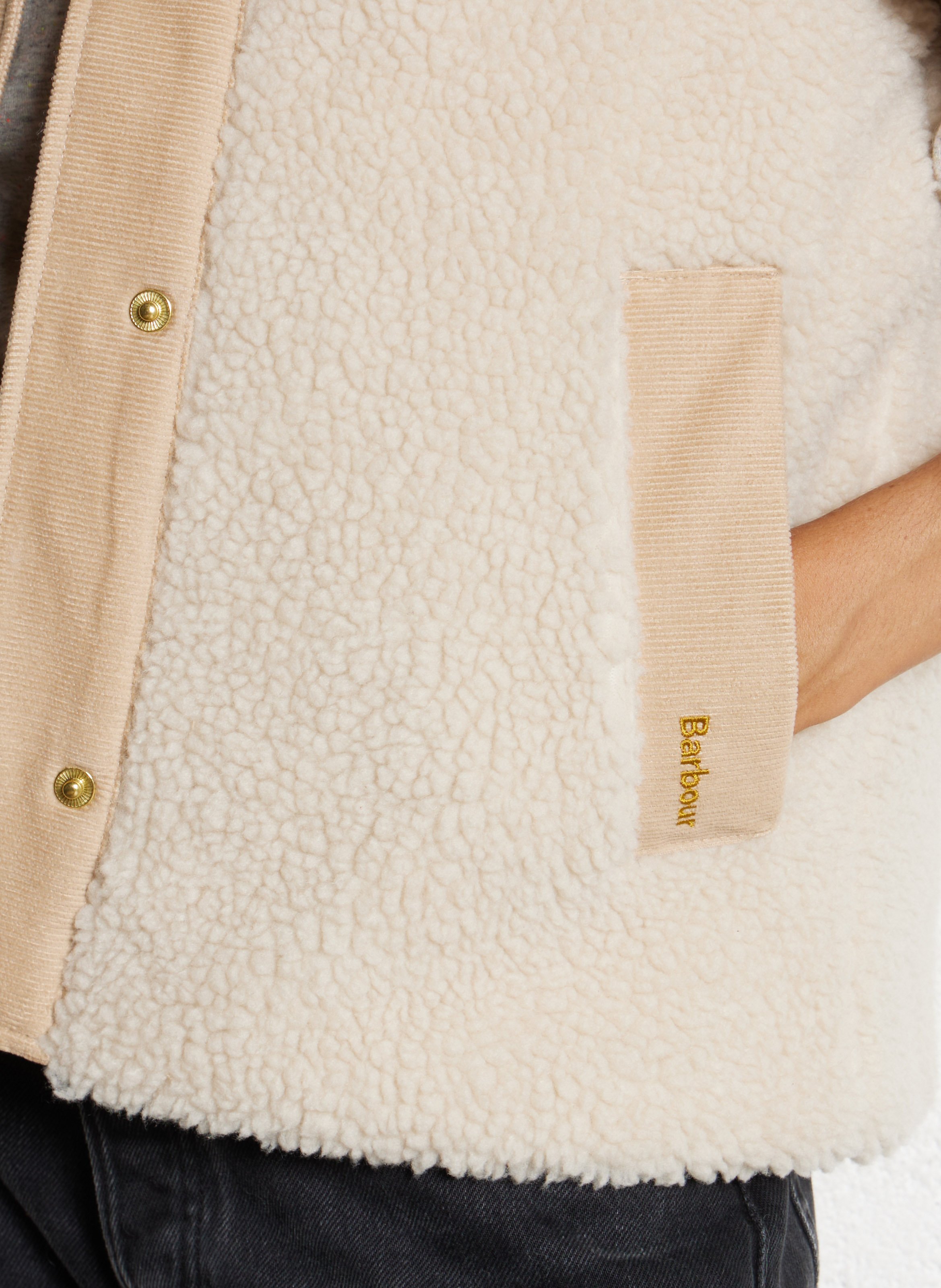 Gilet col rond en fourrure teddy BARBOUR Beige