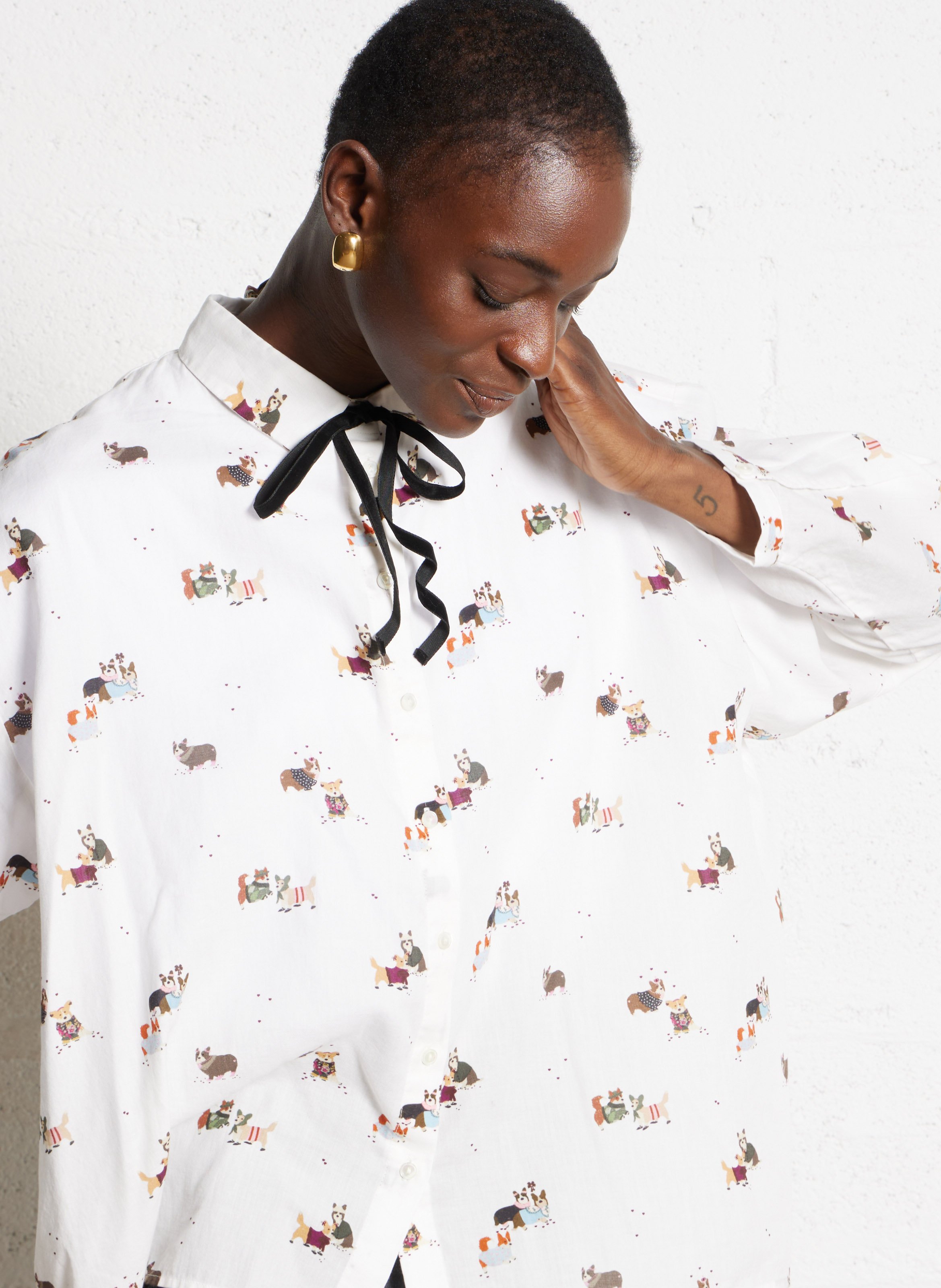 Oversized printed cotton shirt DES PETITS HAUTS White