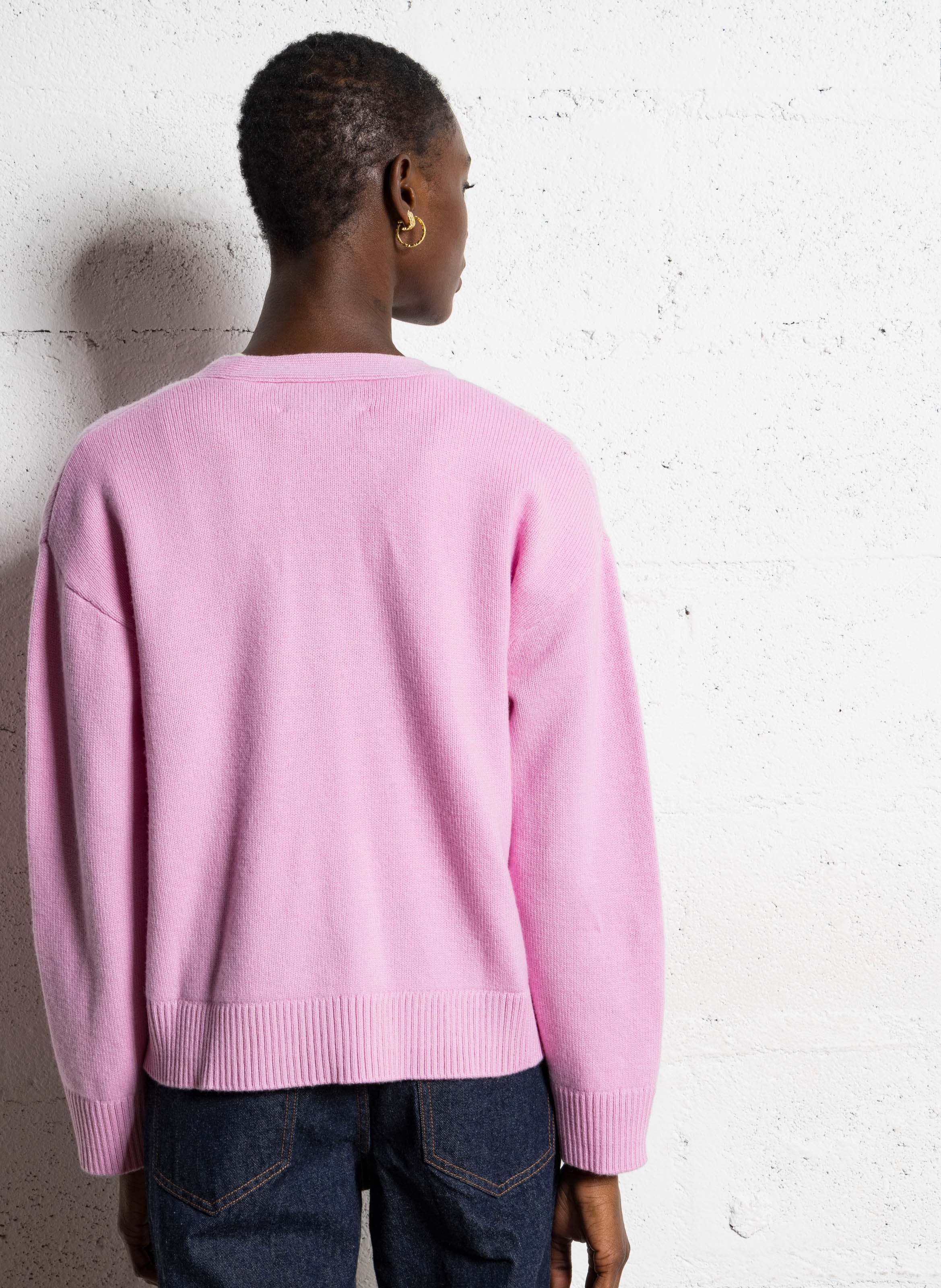 Gilet col V en laine BERENICE Rose