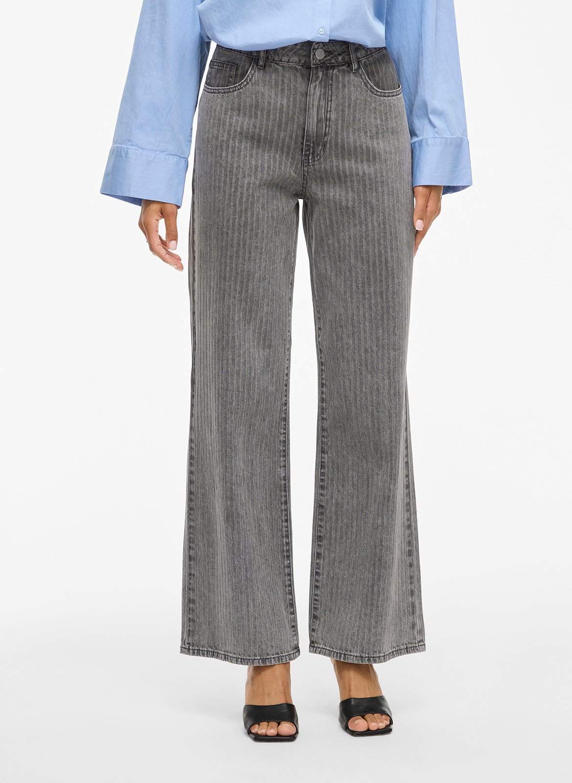 Jean flare rayé en coton VILA Gris