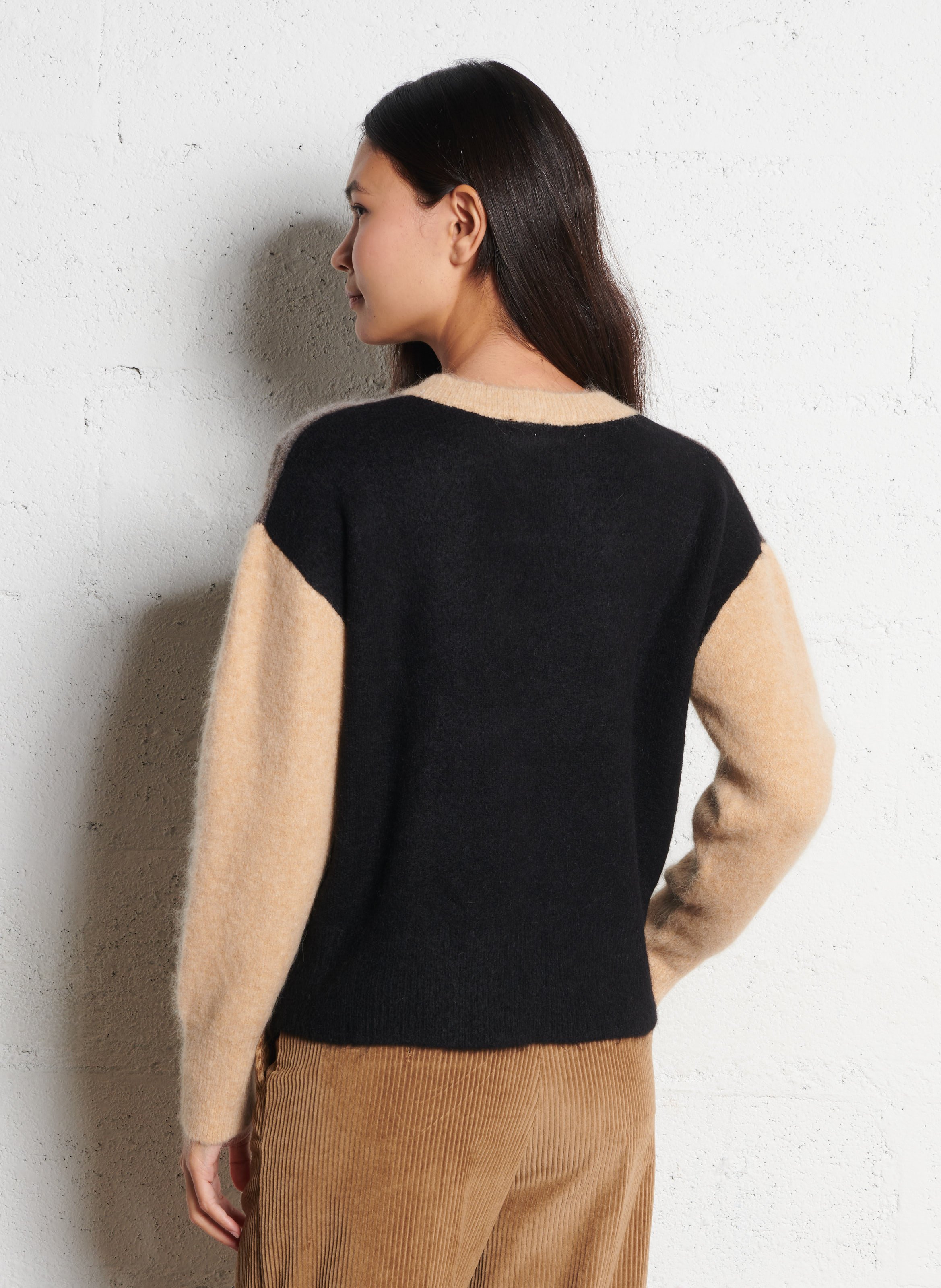 Pull ample col rond en alpaga mélangé MAJESTIC FILATURES Multicolore