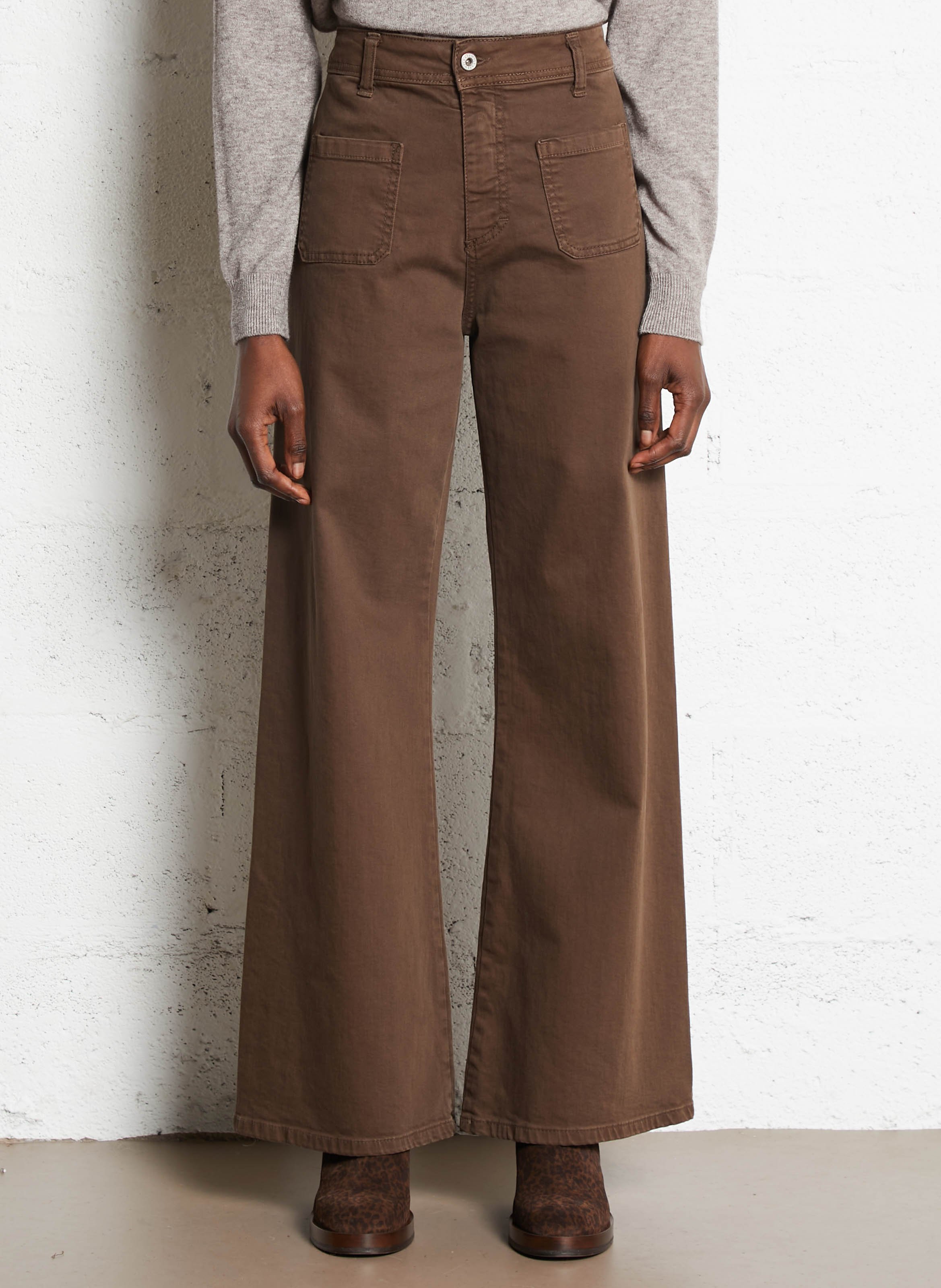 Jean large taille haute en coton PLEASE Rouge