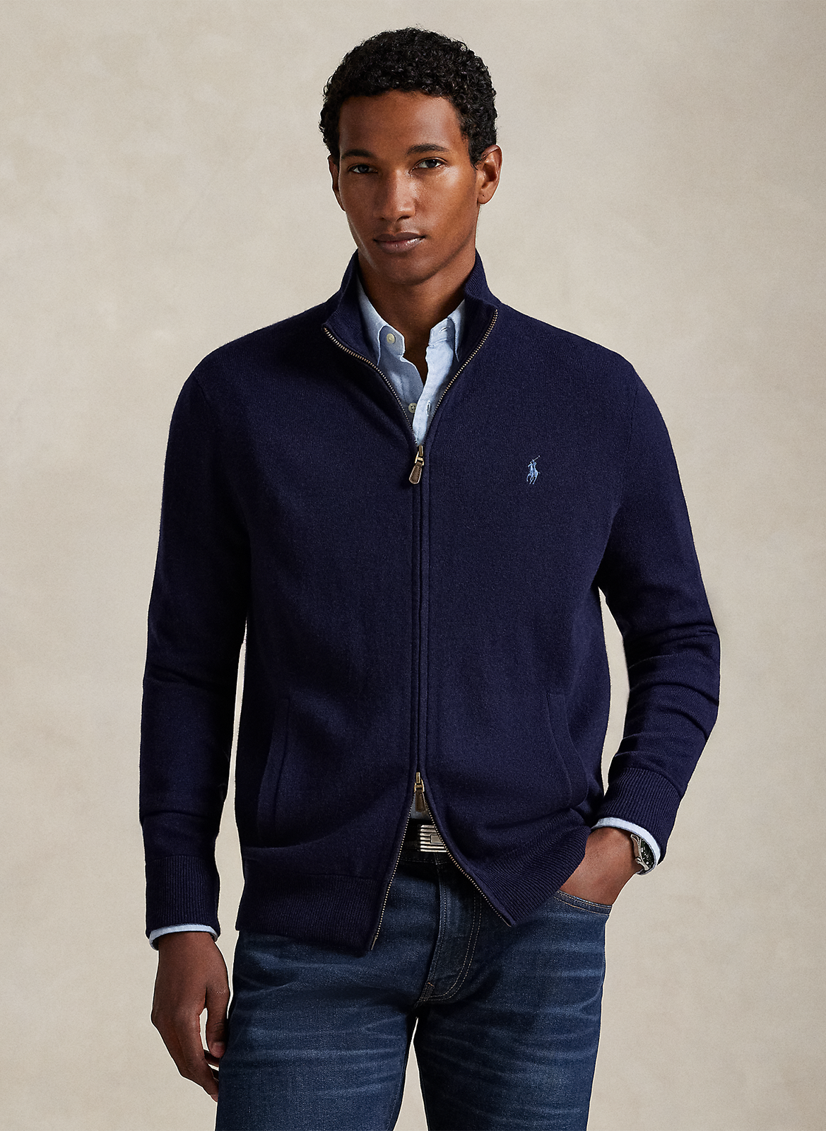 Gilet zippé à broderie logo en laine POLO RALPH LAUREN