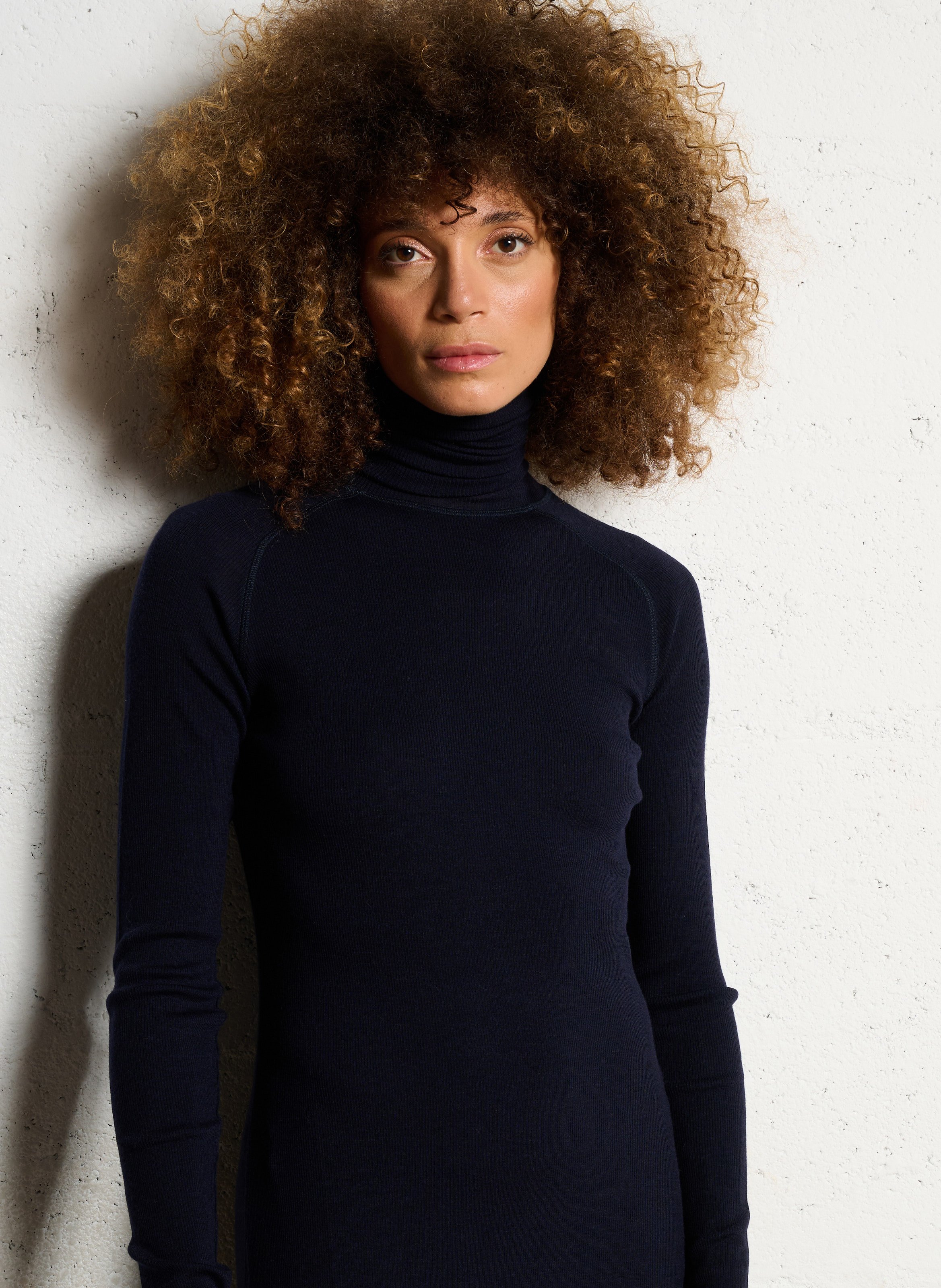 Robe longue col roulé en laine SOEUR Bleu