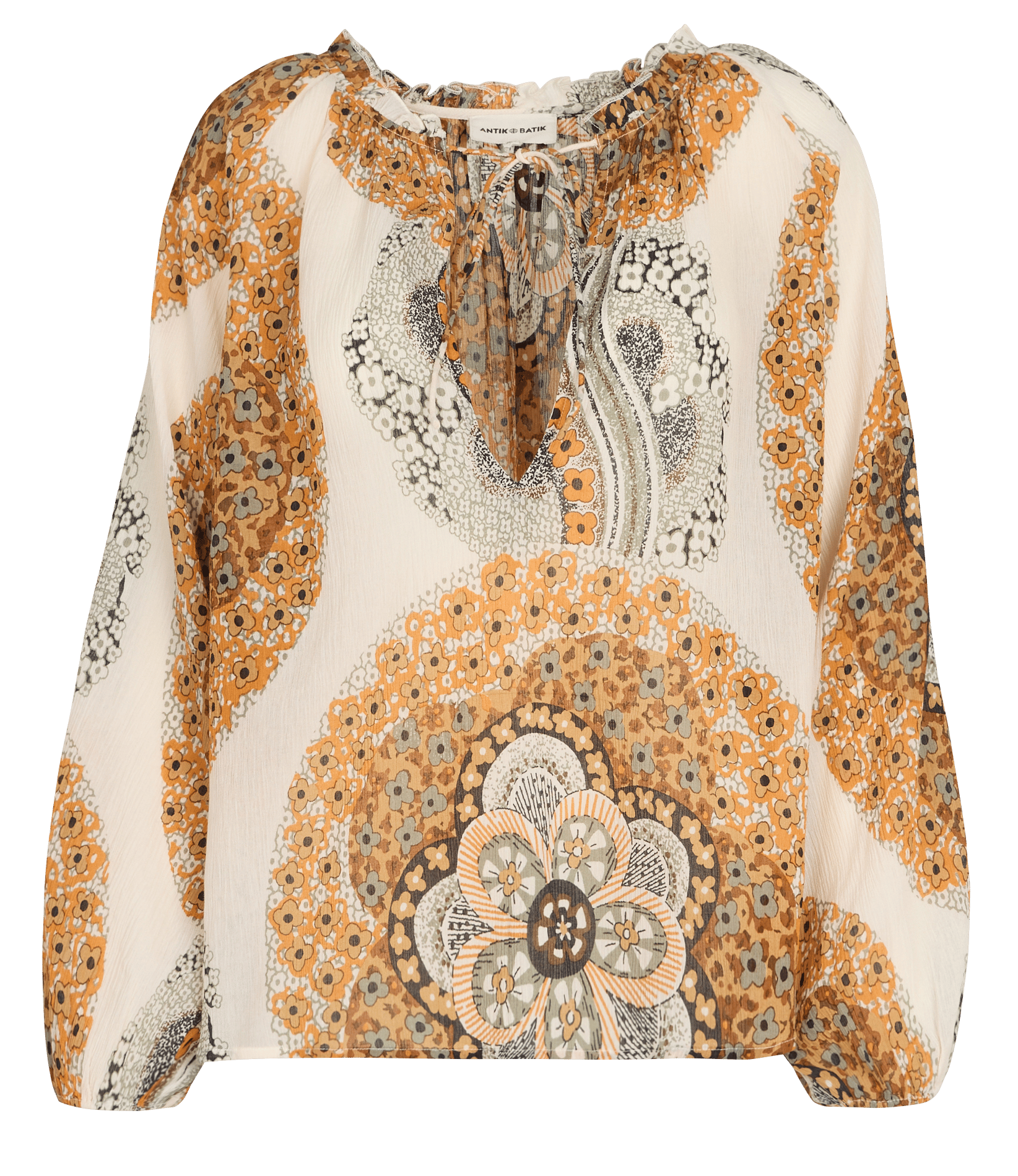 Ruimvallende top met V-hals en print ANTIK BATIK Bruin