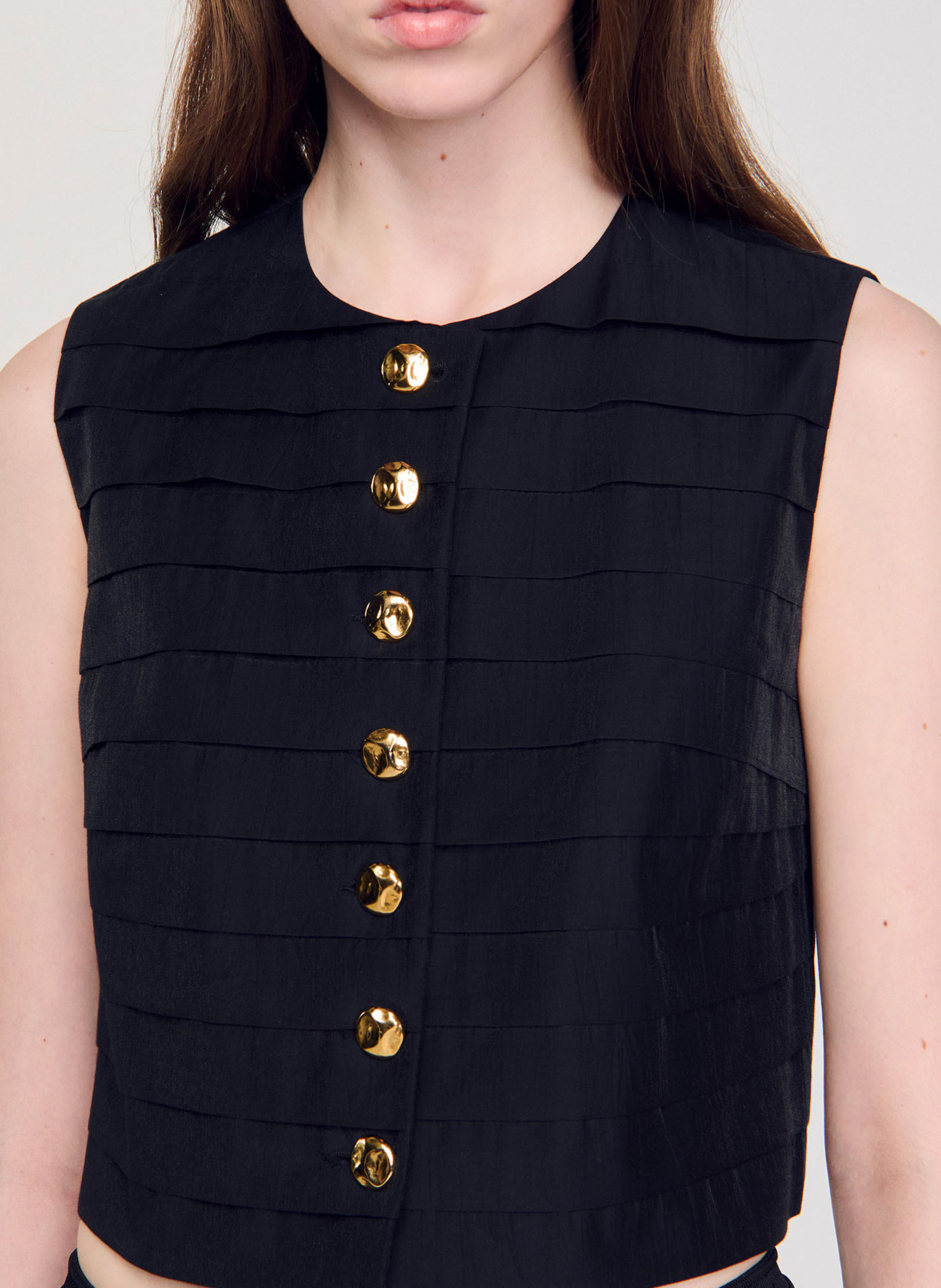 Korte rechte top van gemengd katoen SANDRO Zwart