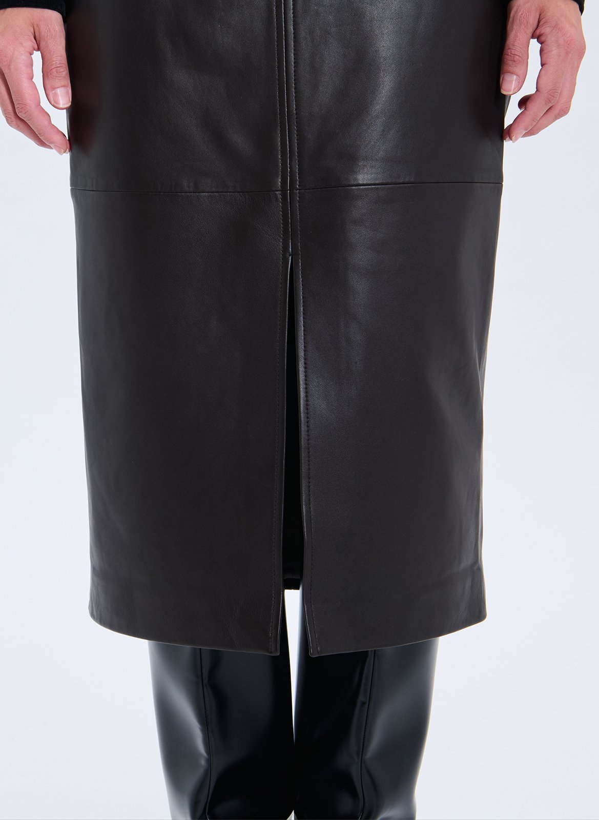 Jupe midi crayon en cuir ZAPA Marron