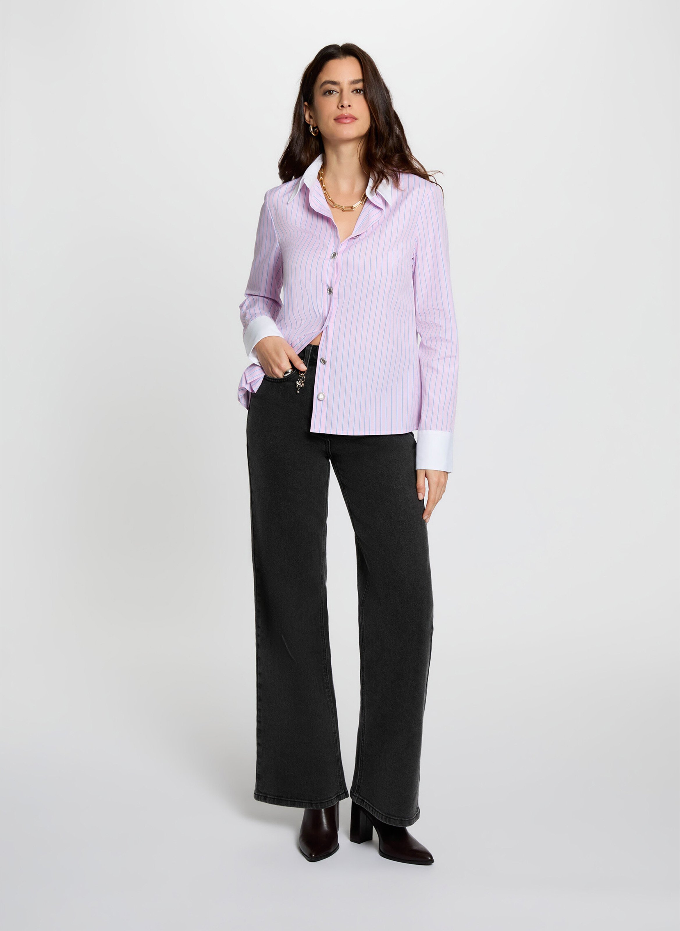 Straight striped shirt with classic collar Pink