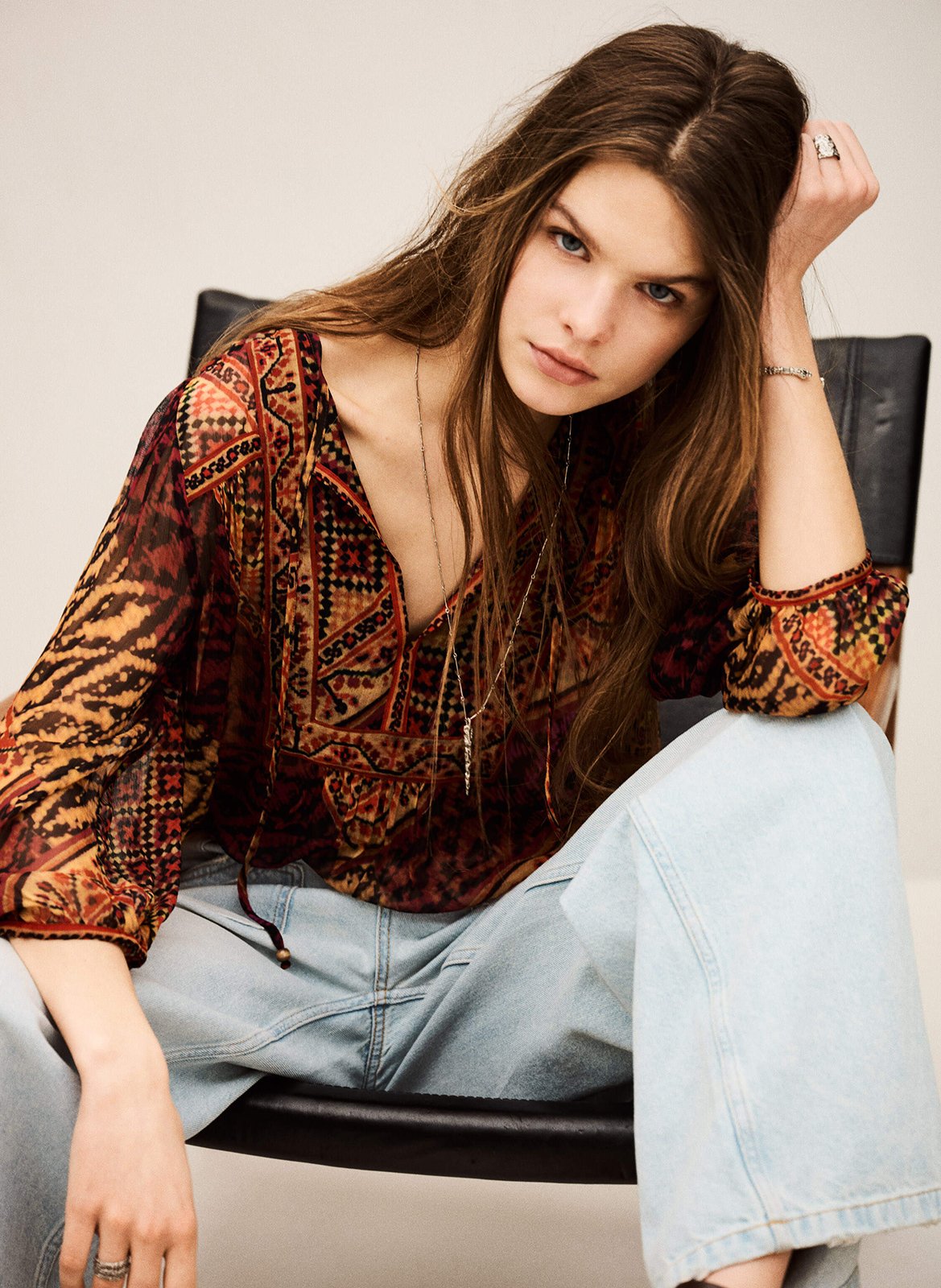 Top droit col tunisien imprimé BA&SH Rouge