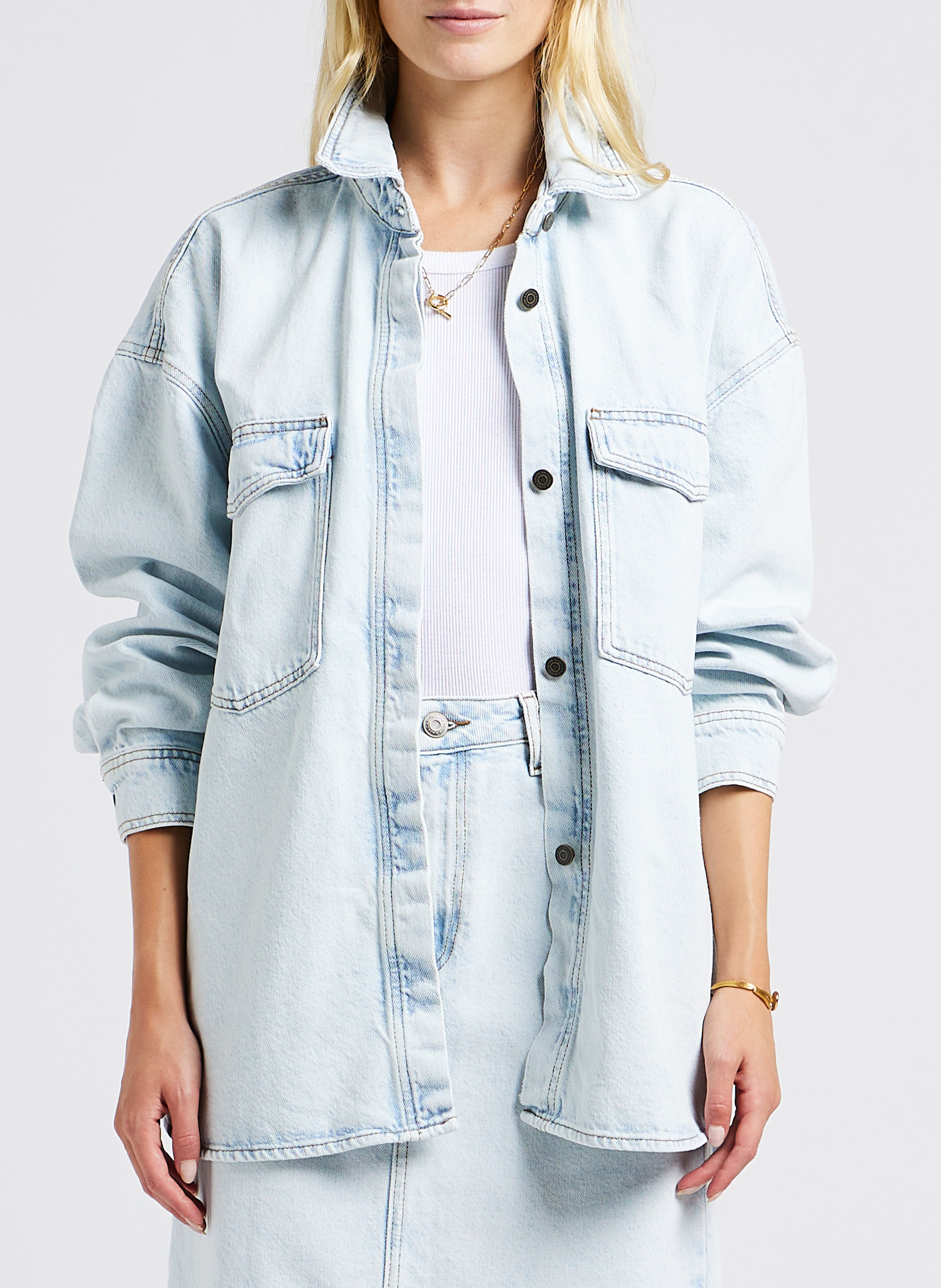 Oversize-Baumwollbluse mit klassischem Kragen AMERICAN VINTAGE Blau