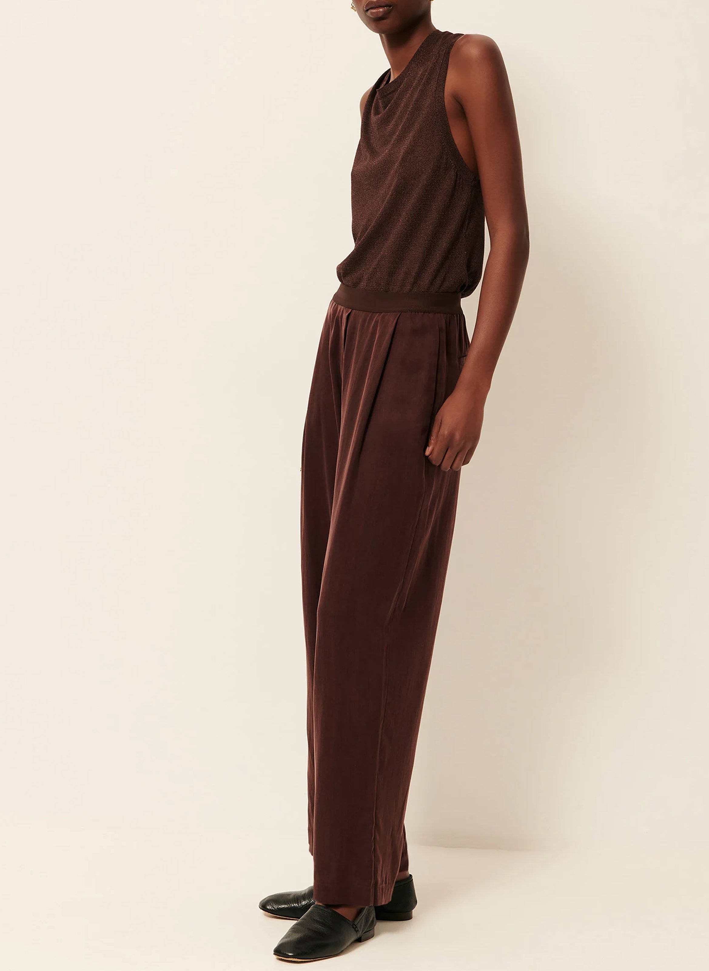 Pantalon élastiqué droit à rayures SESSUN Marron