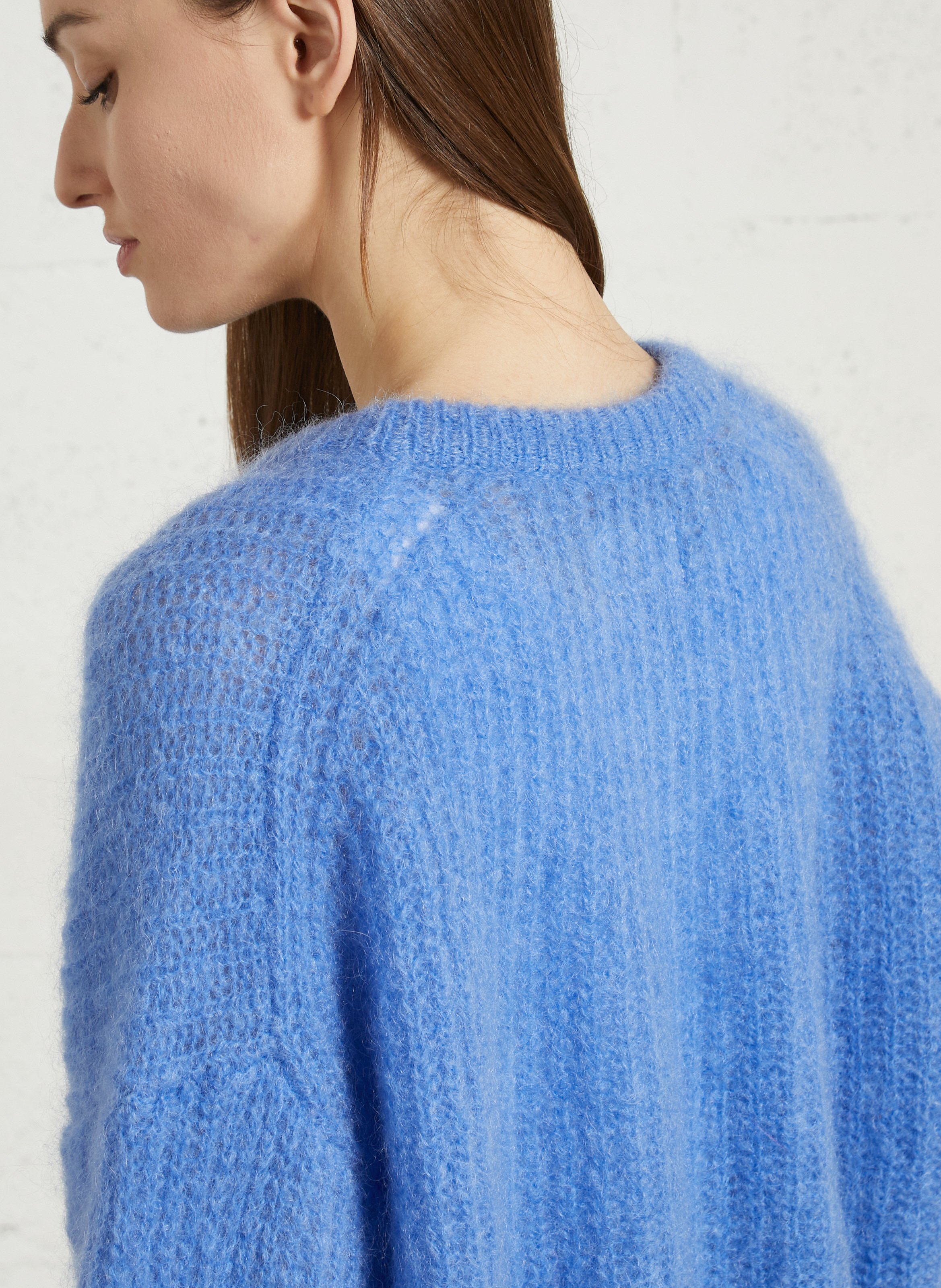 Gilet ample boutonné en mohair mélangé DES PETITS HAUTS Bleu