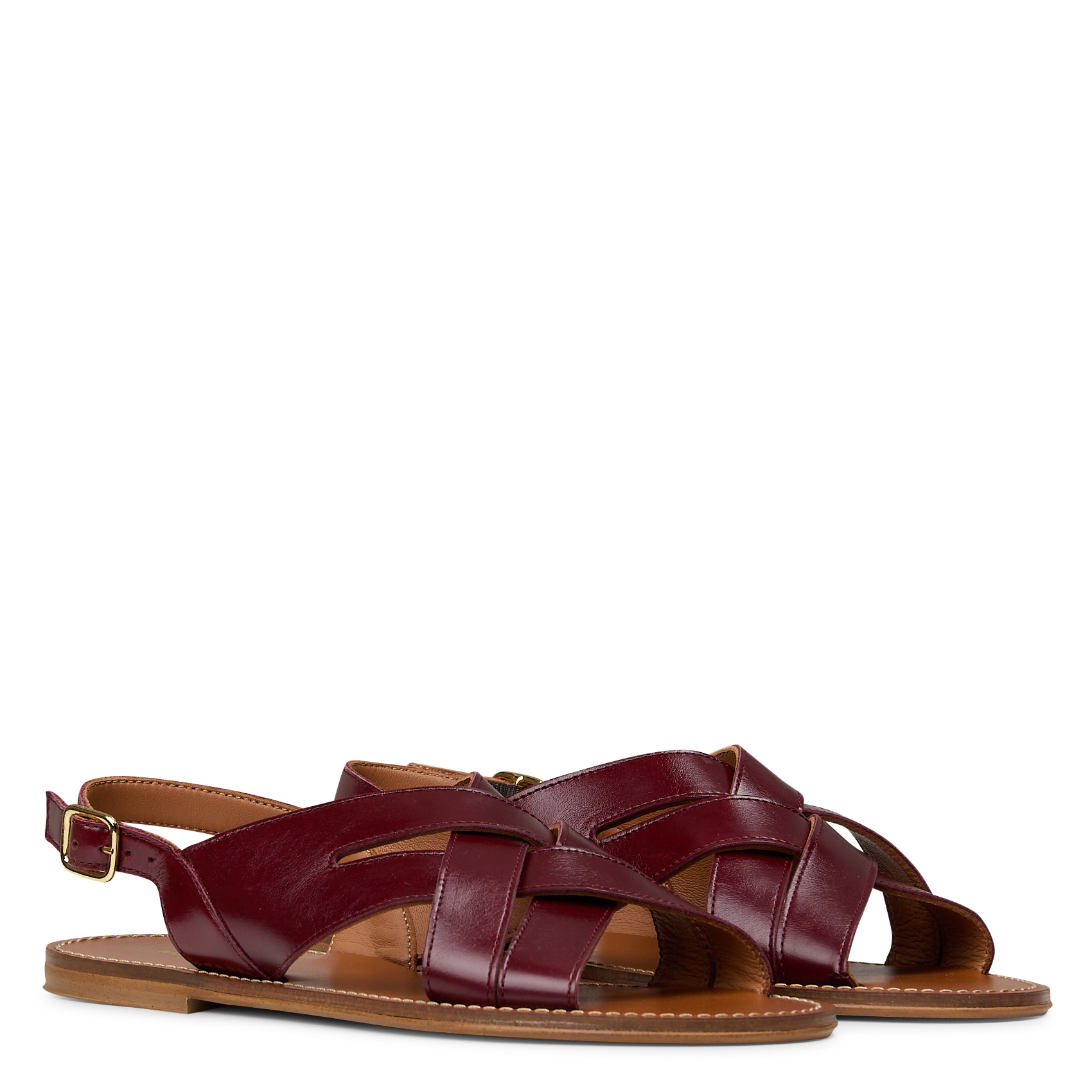 Sandales plates à brides croisées en cuir Rouge