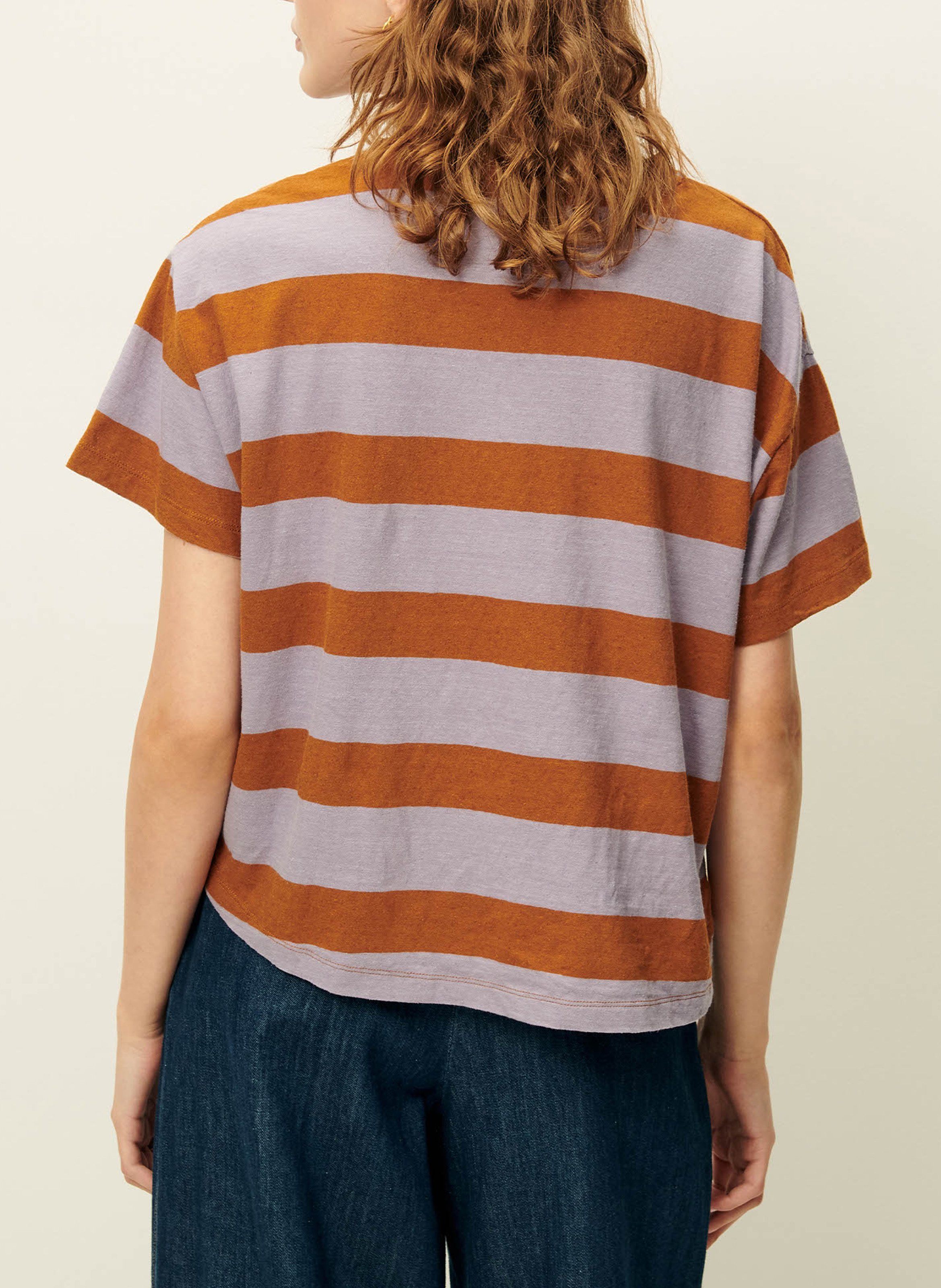 Tee-shirt ample col rond en coton mélangé rayé SESSUN Violet