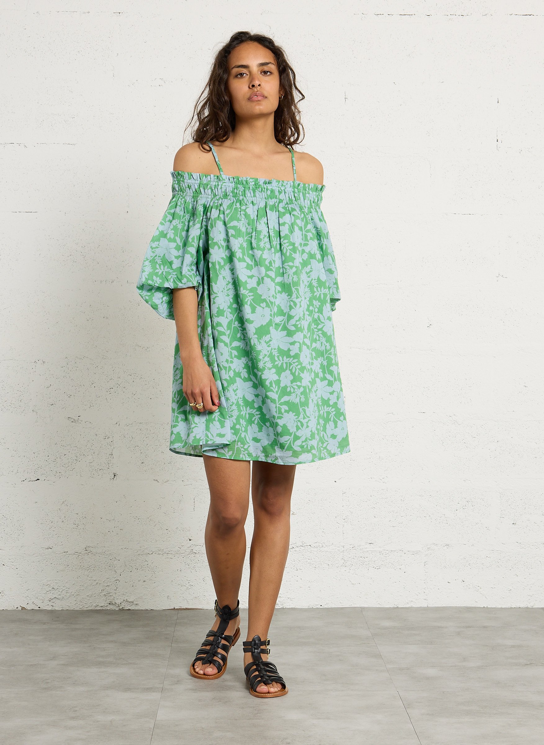 Robe courte en coton imprimé PETITE MENDIGOTE Vert
