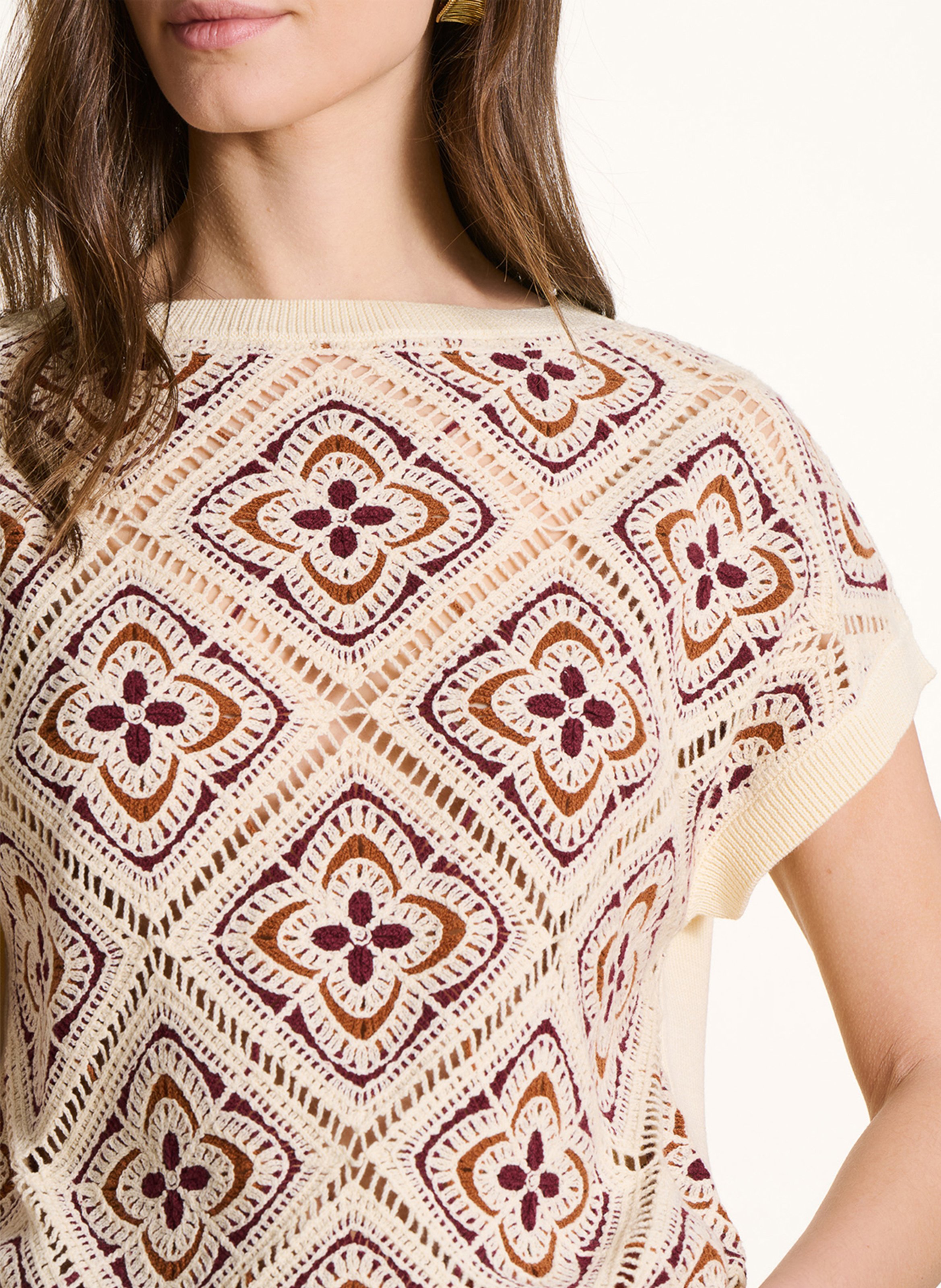 Top col rond en coton bio mélangé LA FEE MARABOUTEE Marron