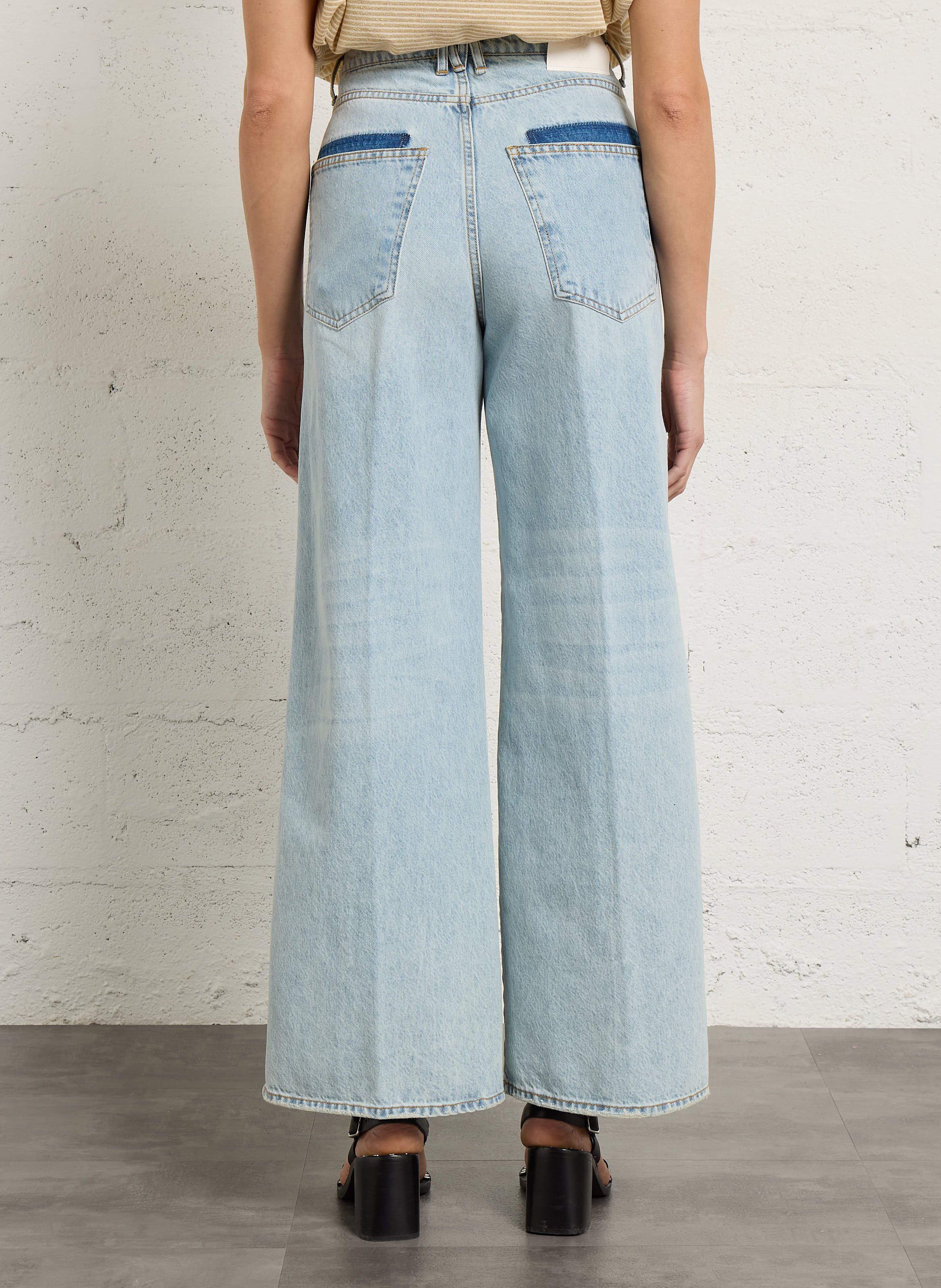 Jean flare taille haute en coton MOMONI Bleu