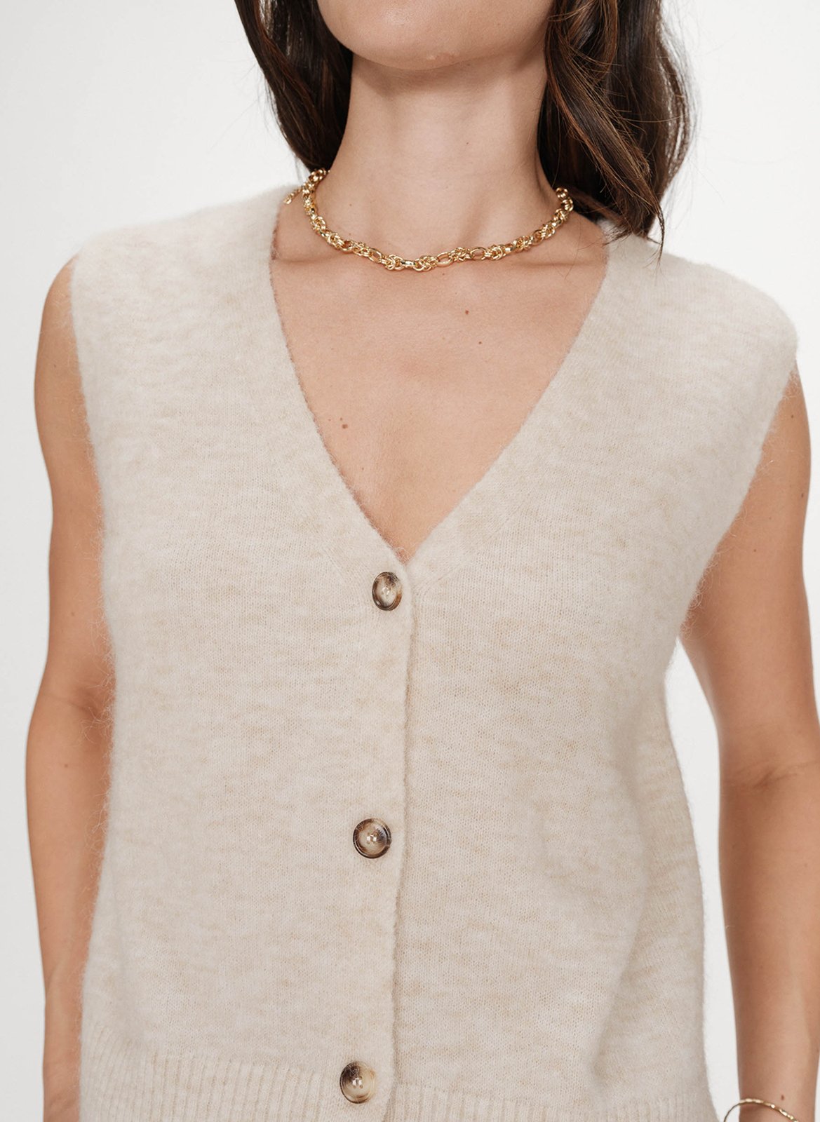 Sleeveless V-neck solid cardigan GRACE ET MILA Beige