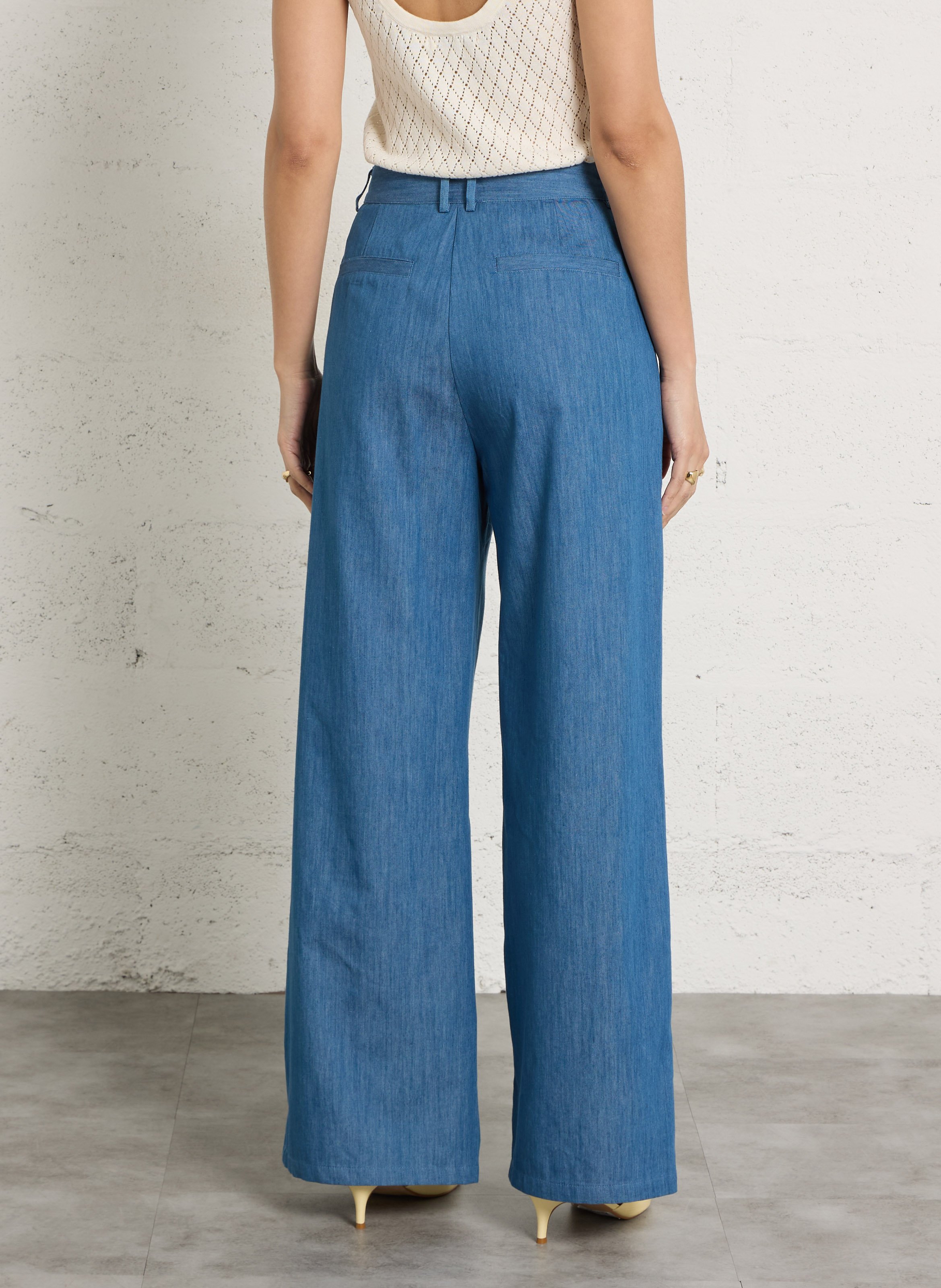 Pantalon large taille haute en coton LA PETITE ETOILE Bleu