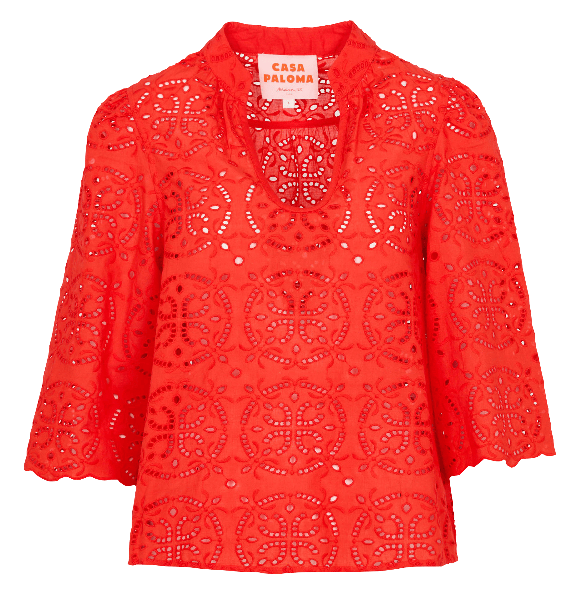 Top manches 3/4 brodé Rouge