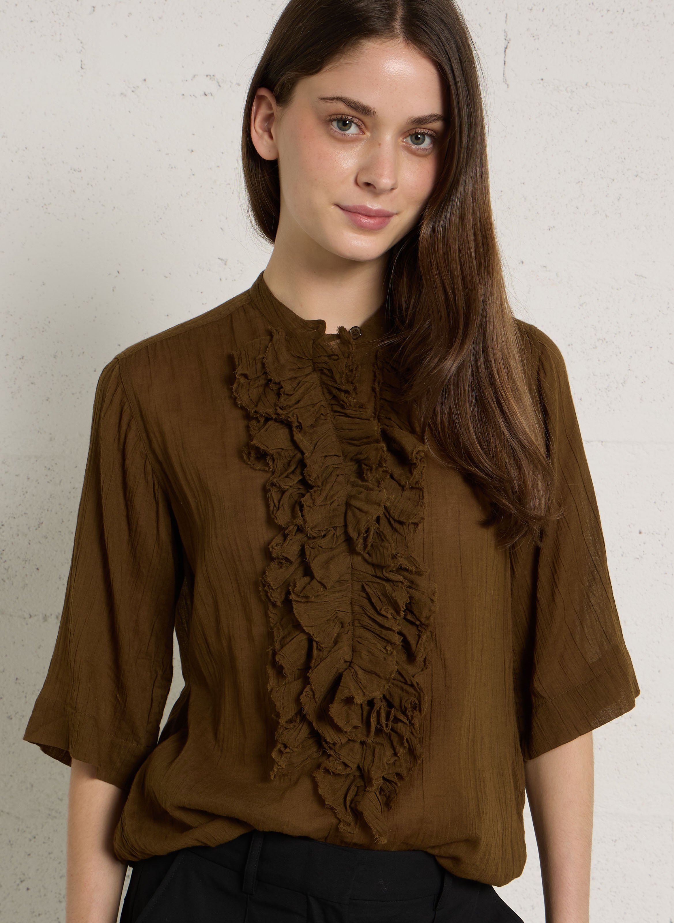 Camisa de algodón con cuello redondo LAURENCE BRAS Verde