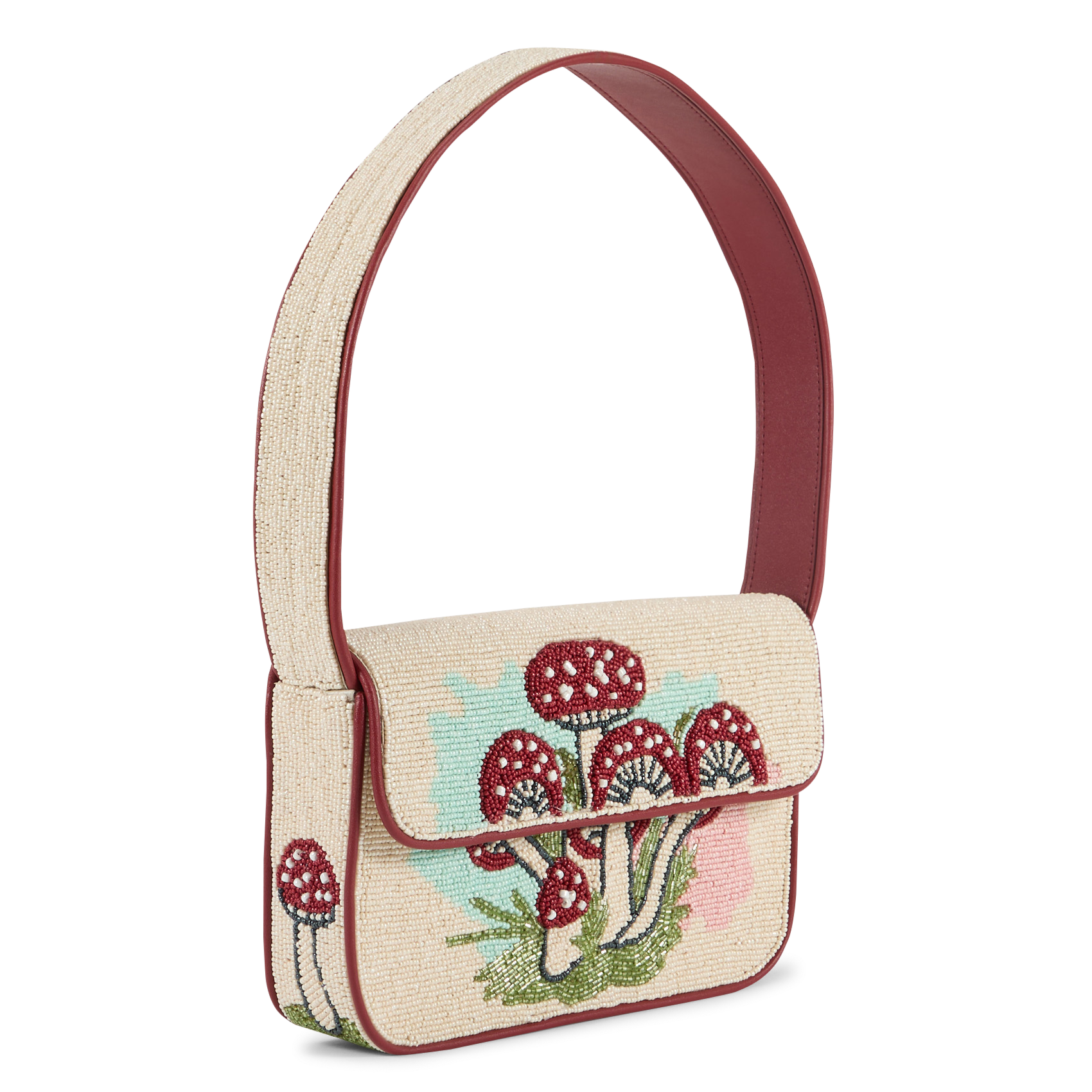 Bolso de hombro con perlas estampado de setas STAUD Beige