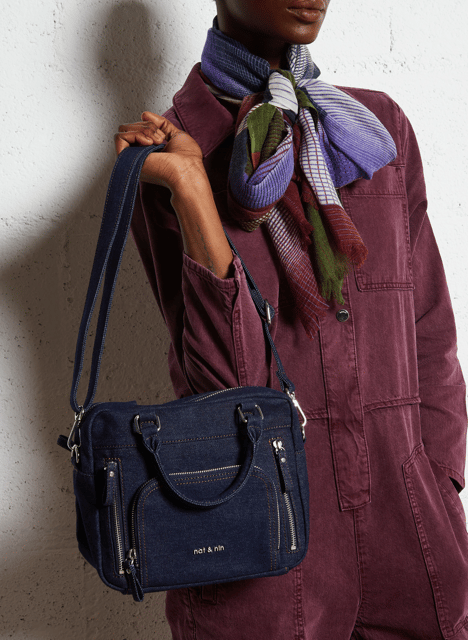 Schoudertas van denim van katoen NAT & NIN Blauw