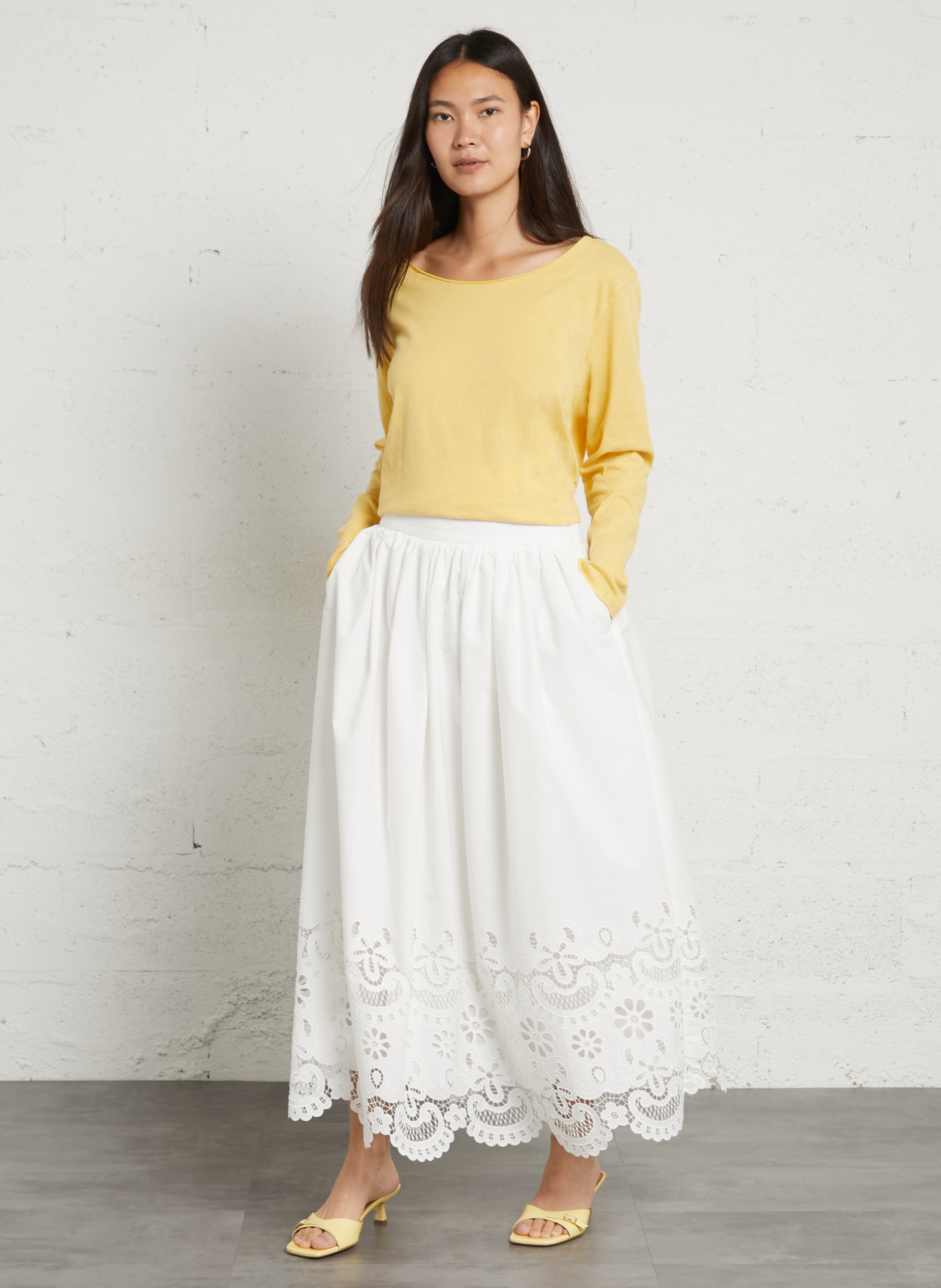 Halflange rok - katoenblend SEE U SOON Wit