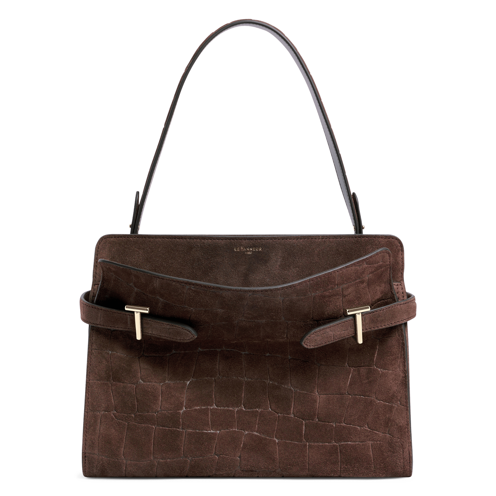 Schultertasche aus Leder in Krokodiloptik LE TANNEUR Braun